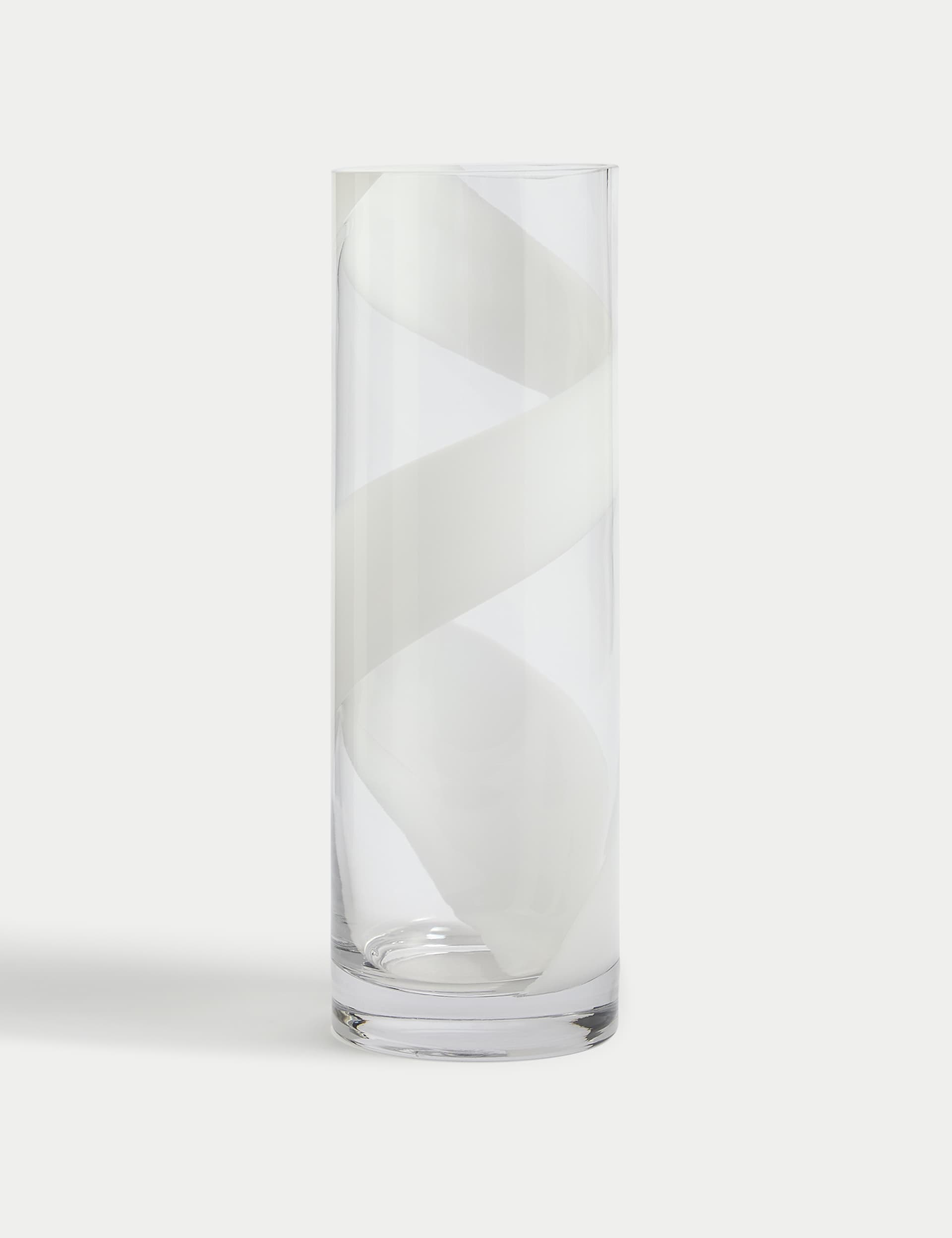 M&S Swirl Glass Cylinder Vase - White, White