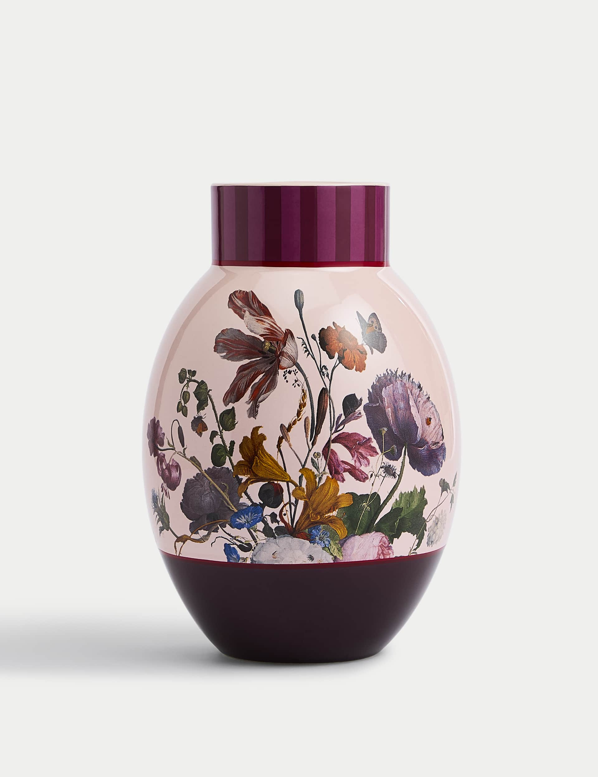 M&S X National Gallery Medium Floral Ceramic Round Vase - Multi, Multi