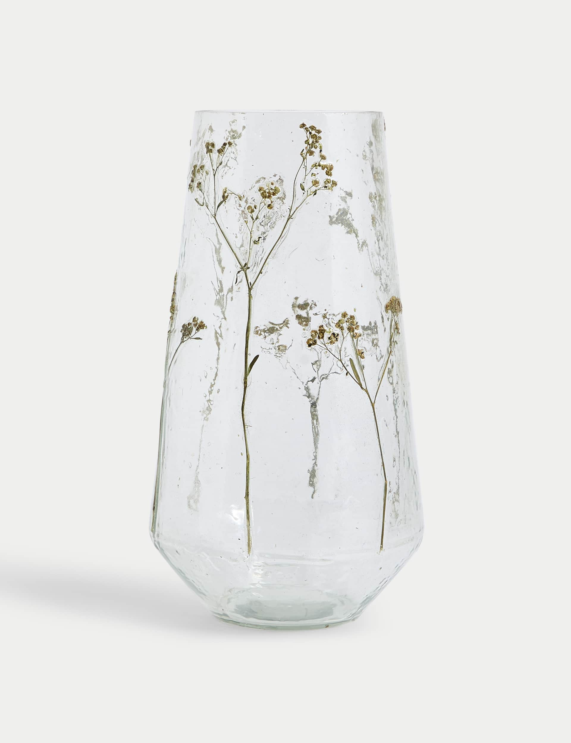 M&S Collection Medium Pressed Flower Glass Vase - Clear, Clear