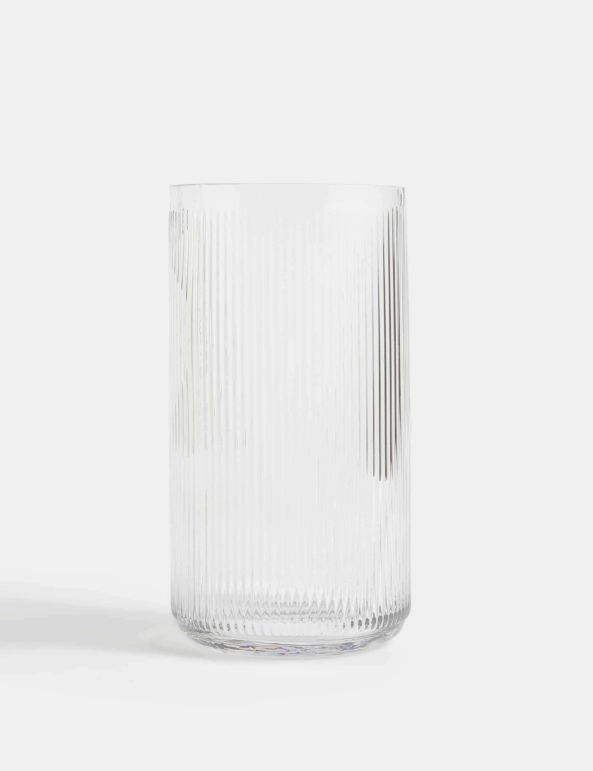 M&S Collection Glass Ribbed Vase - Clear, Clear