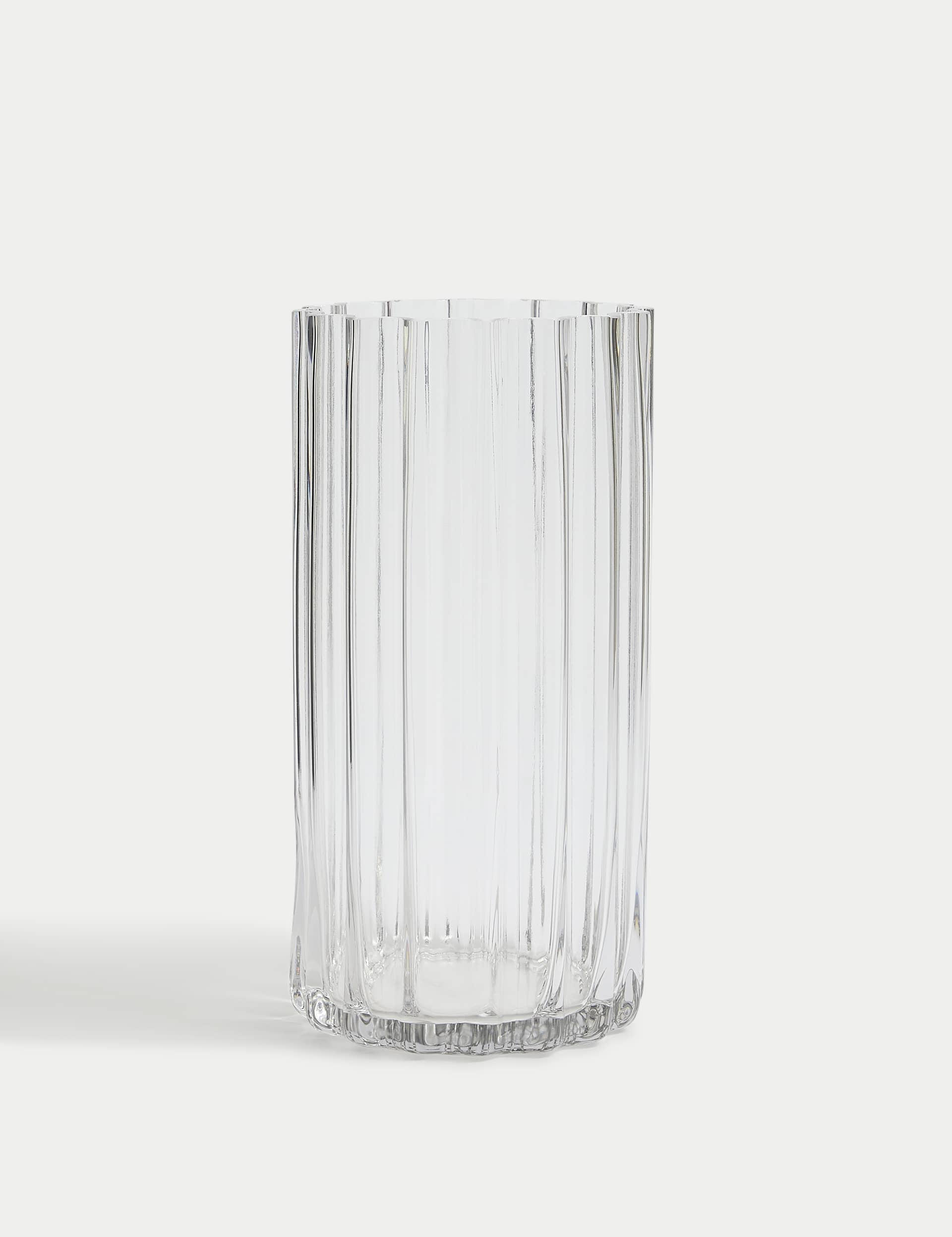 M&S Collection Ridged Glass Cylinder Vase - Clear, Clear