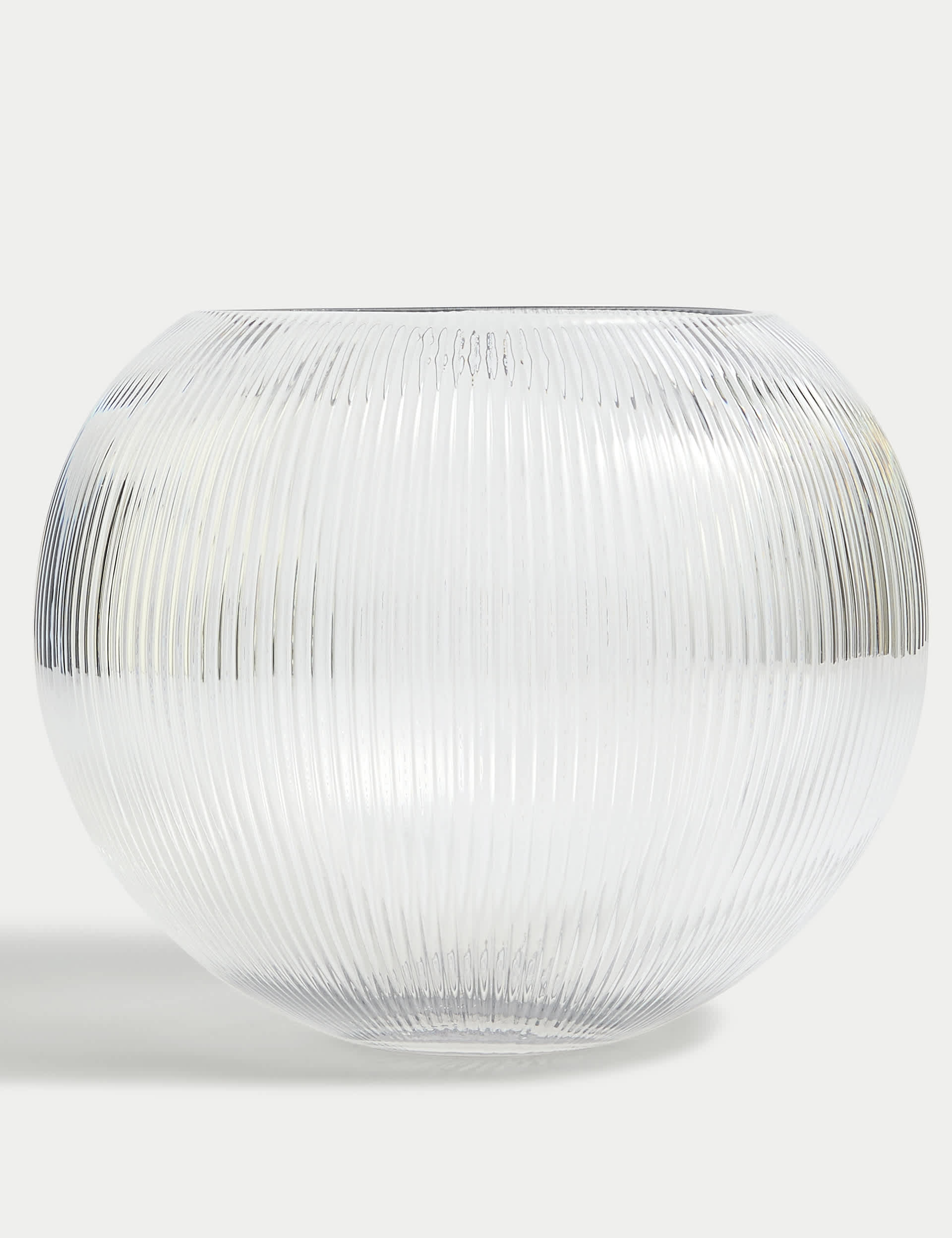 M&S Collection Ridged Glass Fishbowl Vase - Clear, Clear