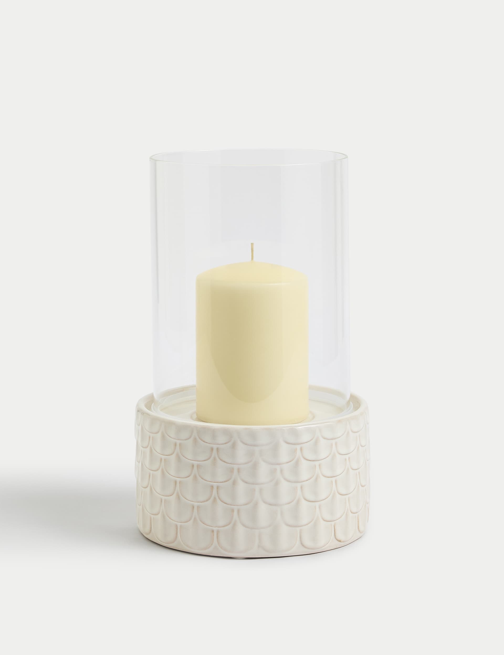 M&S Scallop Ceramic Hurricane Candle Holder - White, White