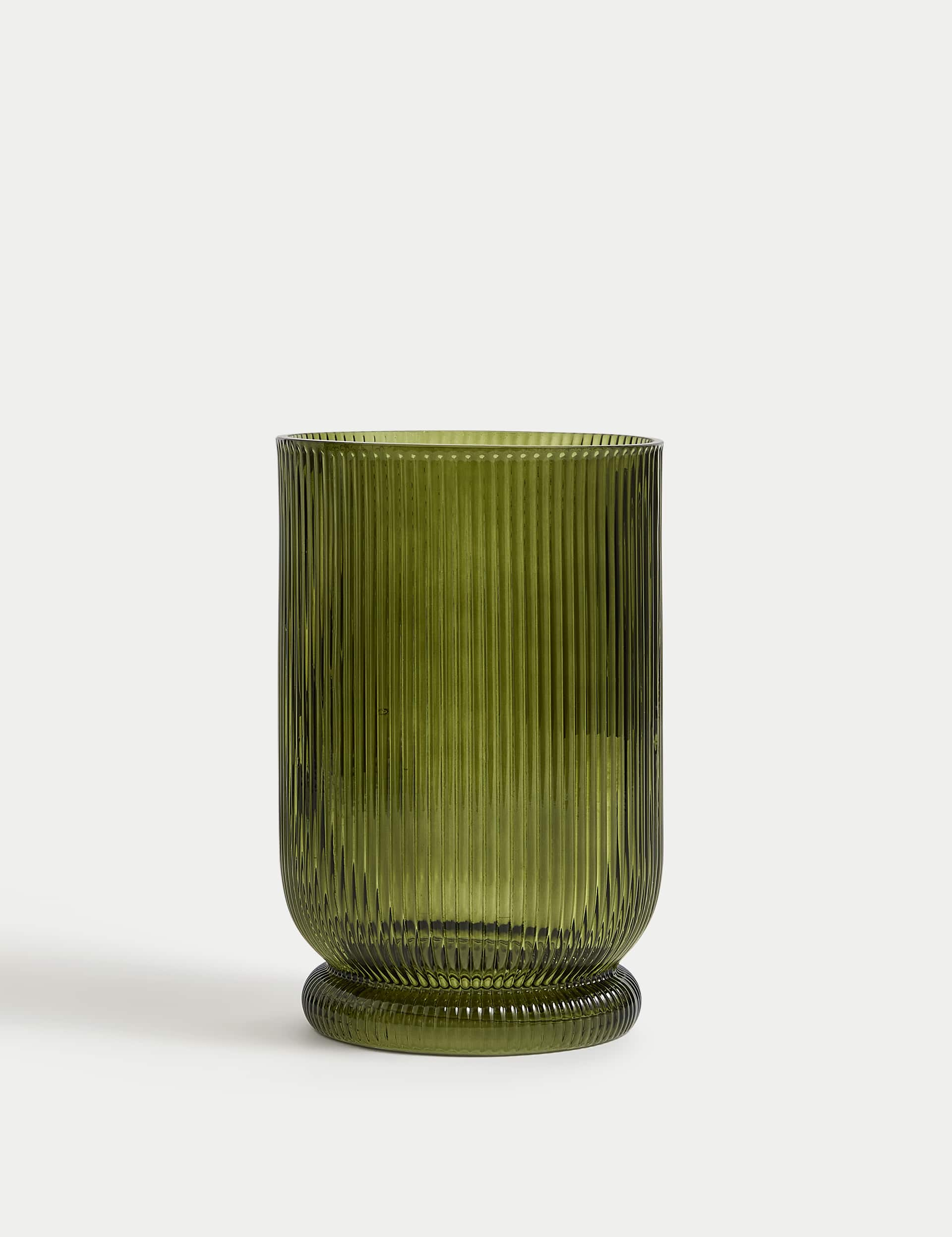 M&S Ridged Glass Hurricane Candle Holder - Green, Green