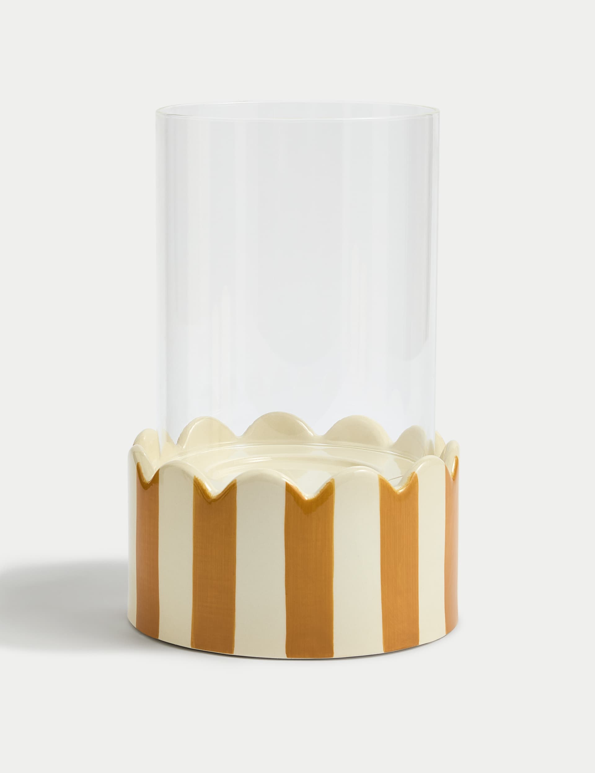 M&S Collection Striped Ceramic Hurricane Candle Holder - Ochre, Ochre