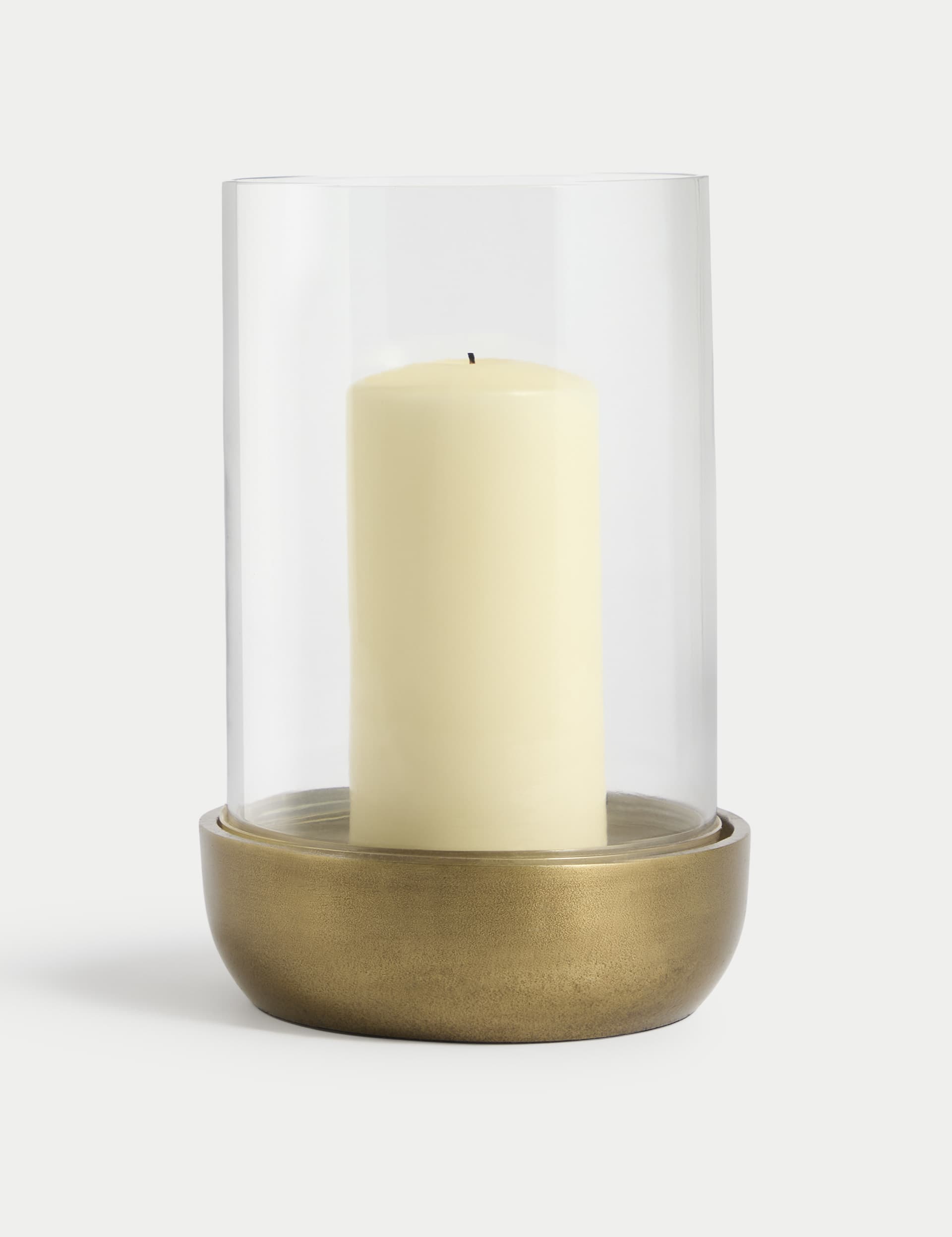 M&S Collection Metal & Glass Hurricane Candle Holder - Gold, Gold