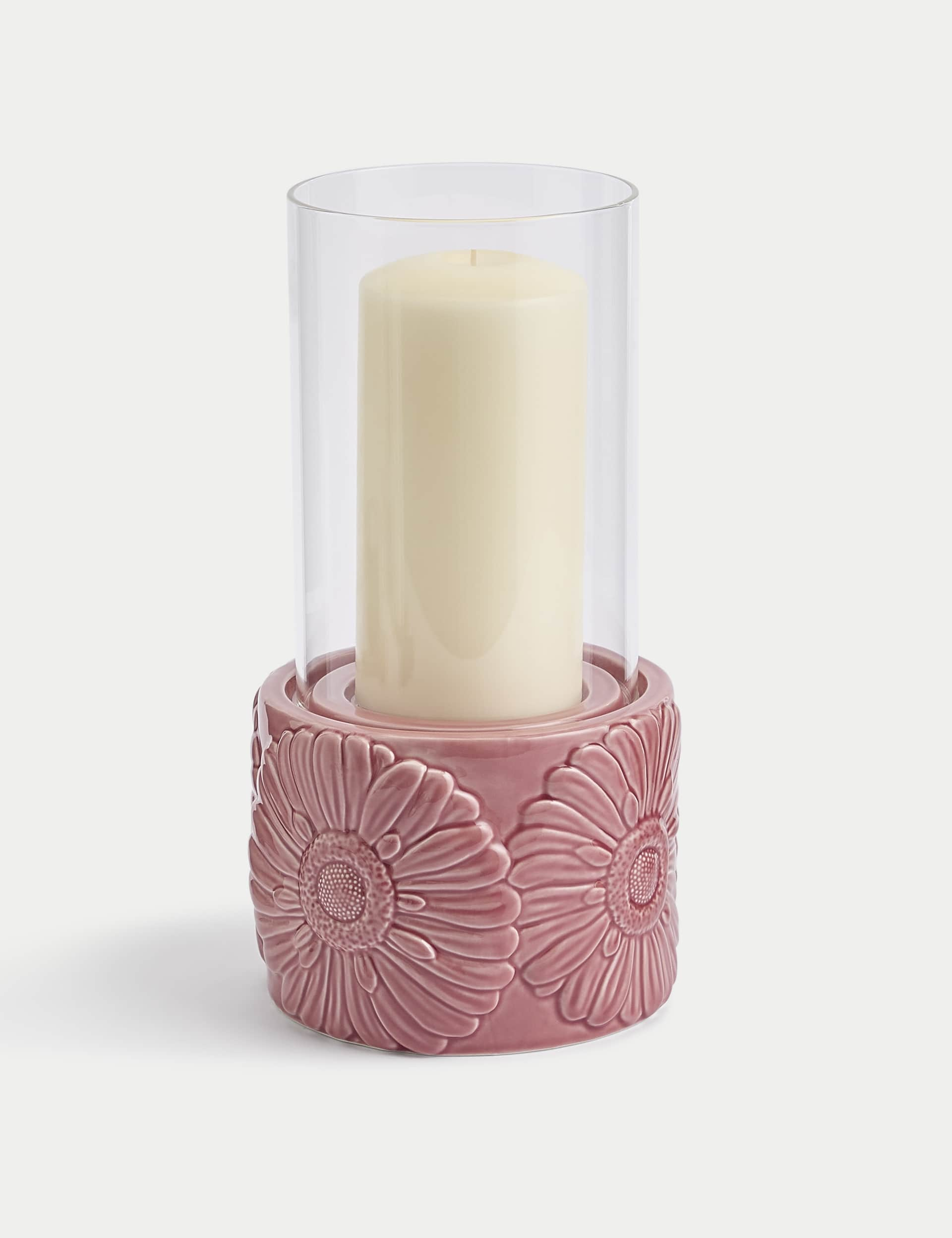 M&S Collection Winter Daisy Hurricane Candle Holder - Pink, Pink