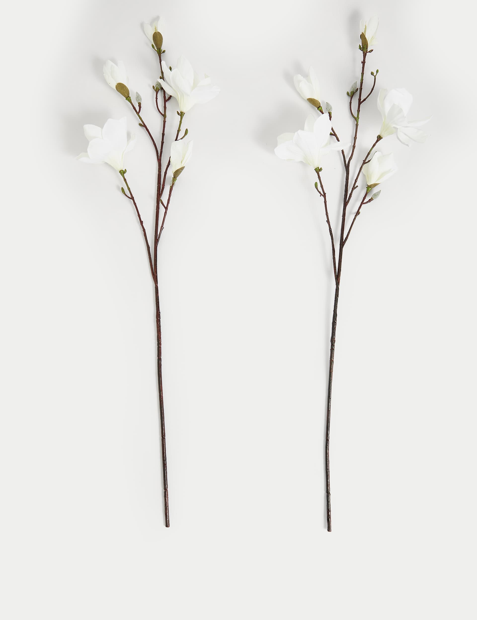 Moss & Sweetpea Set of 2 Artificial Magnolias Single Stem - White Mix, White Mix