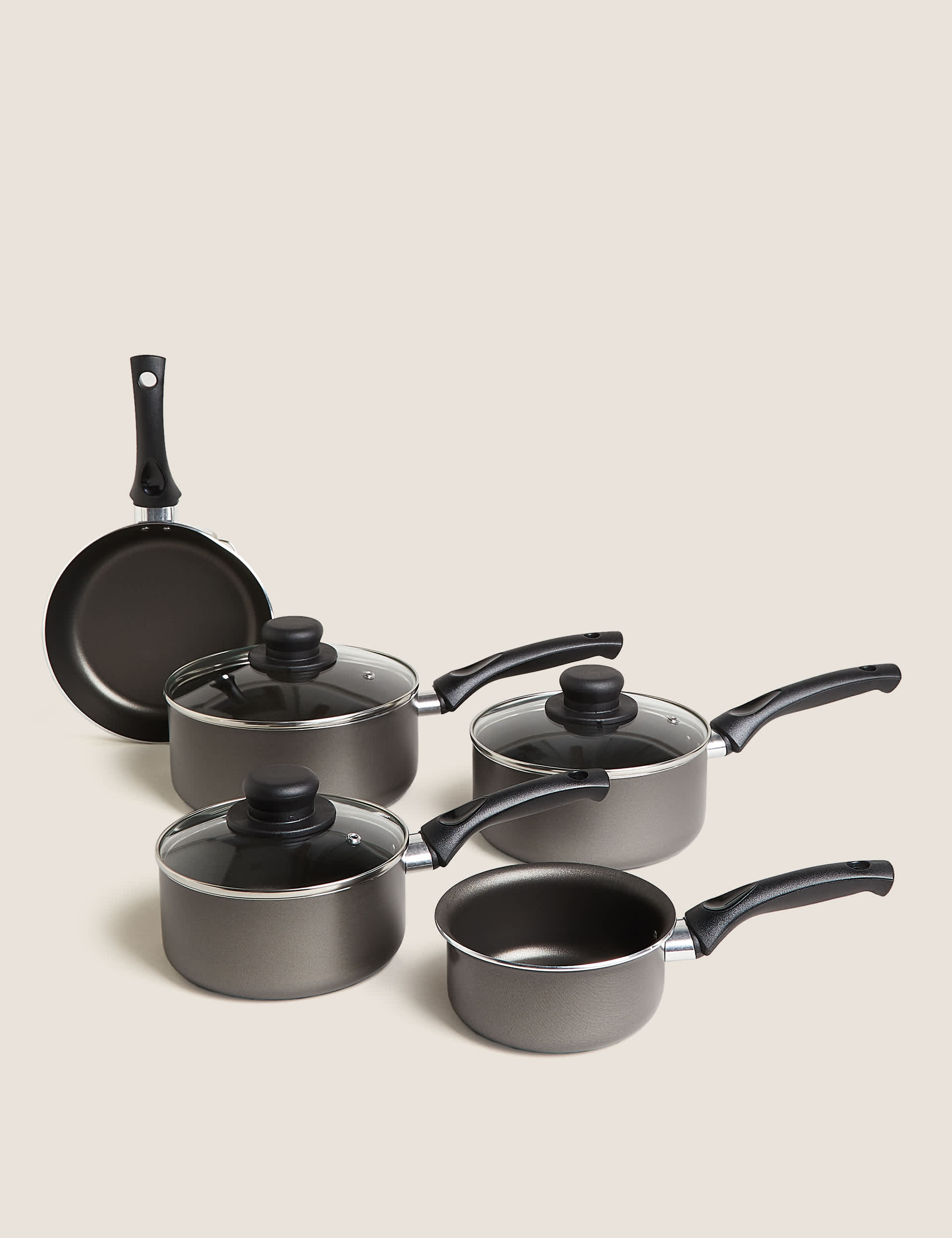 M&S Collection 5 Piece Grey Aluminium Pan Set, Grey