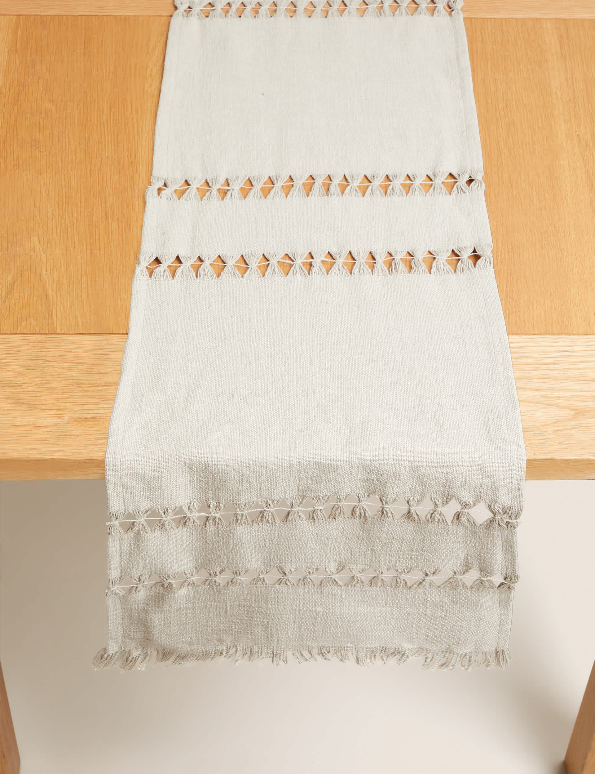 M&S Pure Cotton Table Runner - Natural, Natural,Black