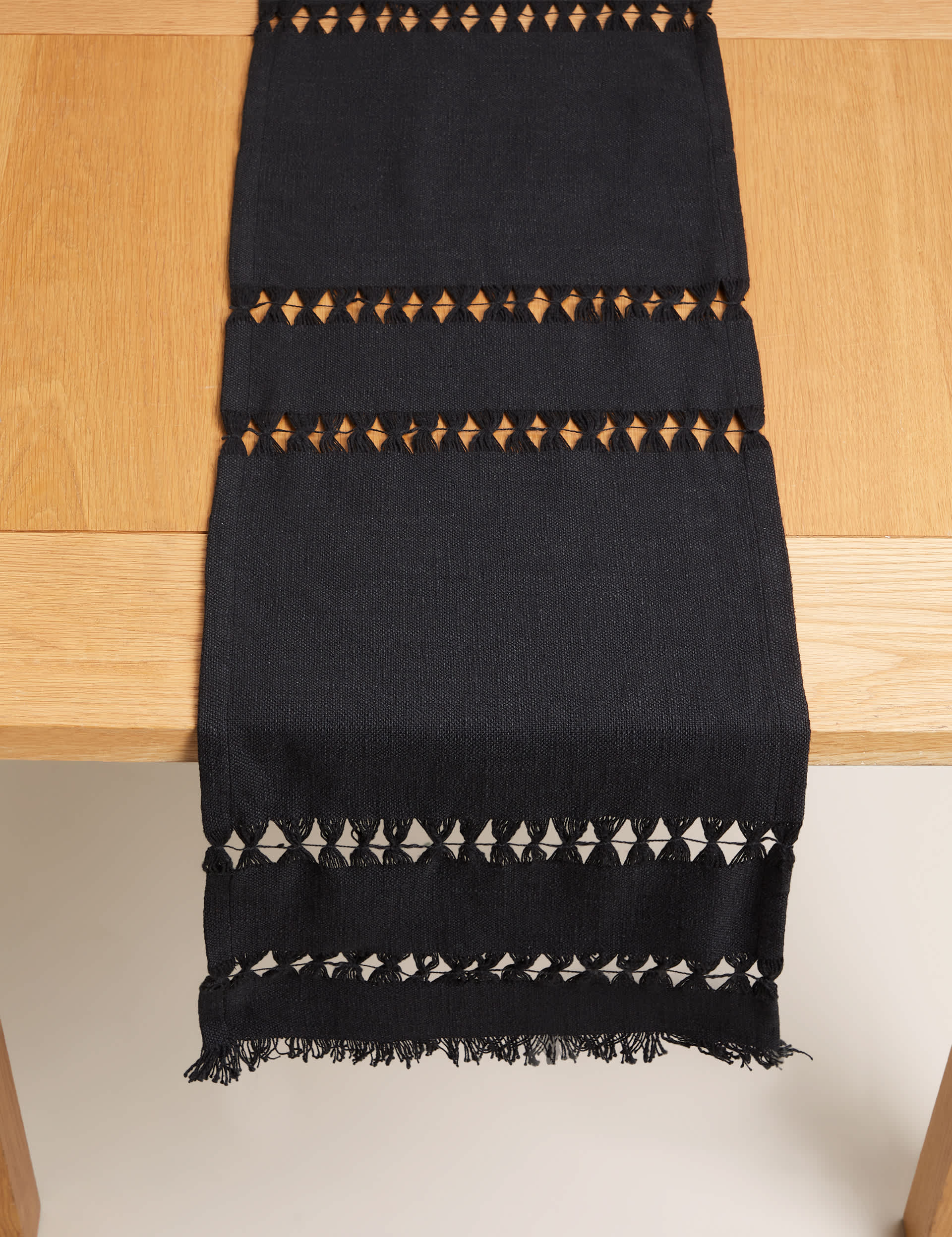 M&S Pure Cotton Table Runner - Black, Natural,Black