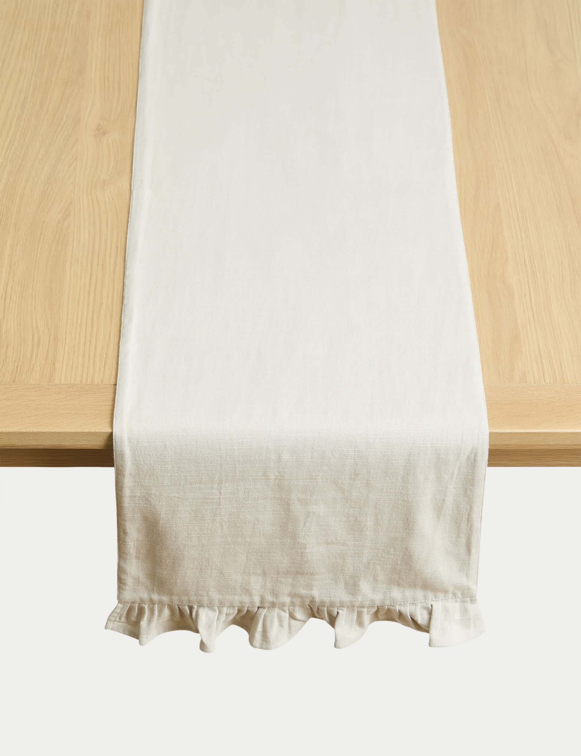 M&S Pure Cotton Ruffle Table Runner - Light Natural, Light Natural