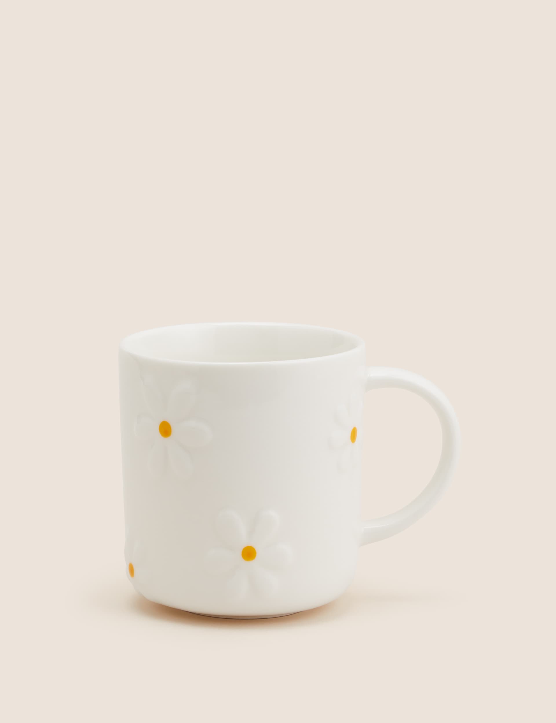 M&S Embossed Daisy Mug - Cream, Cream