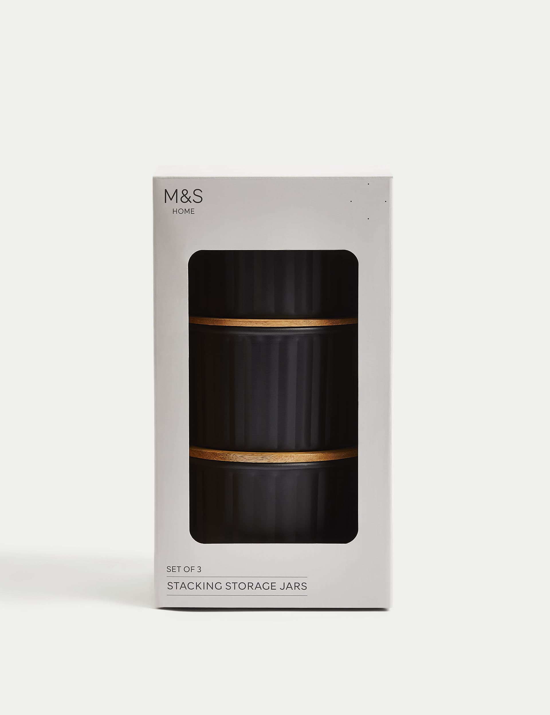 M&S Collection Set of 3 Round Storage Jars - Black, Black