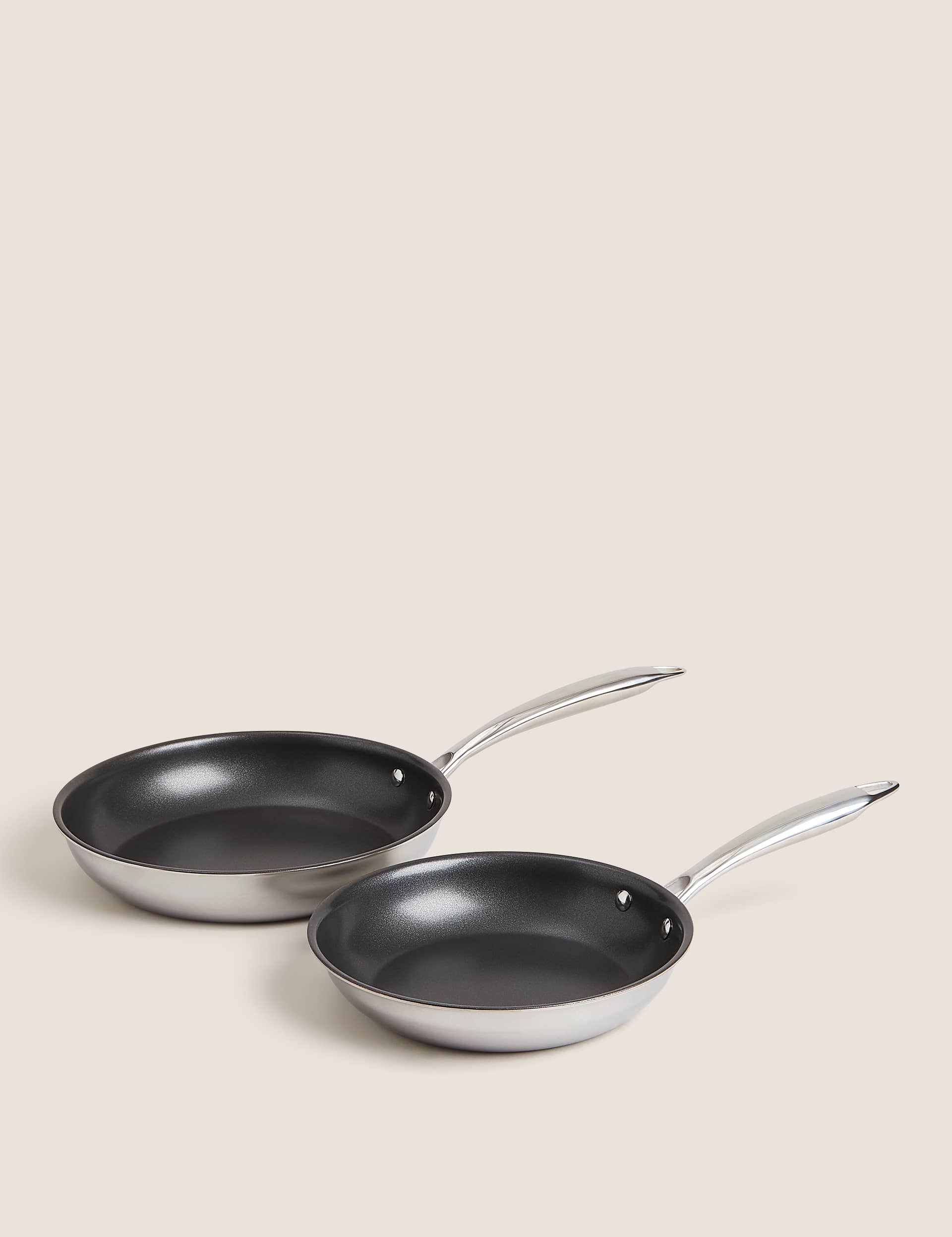 M&S 2 Piece Tri Ply Frying Pan Set - Silver, Silver