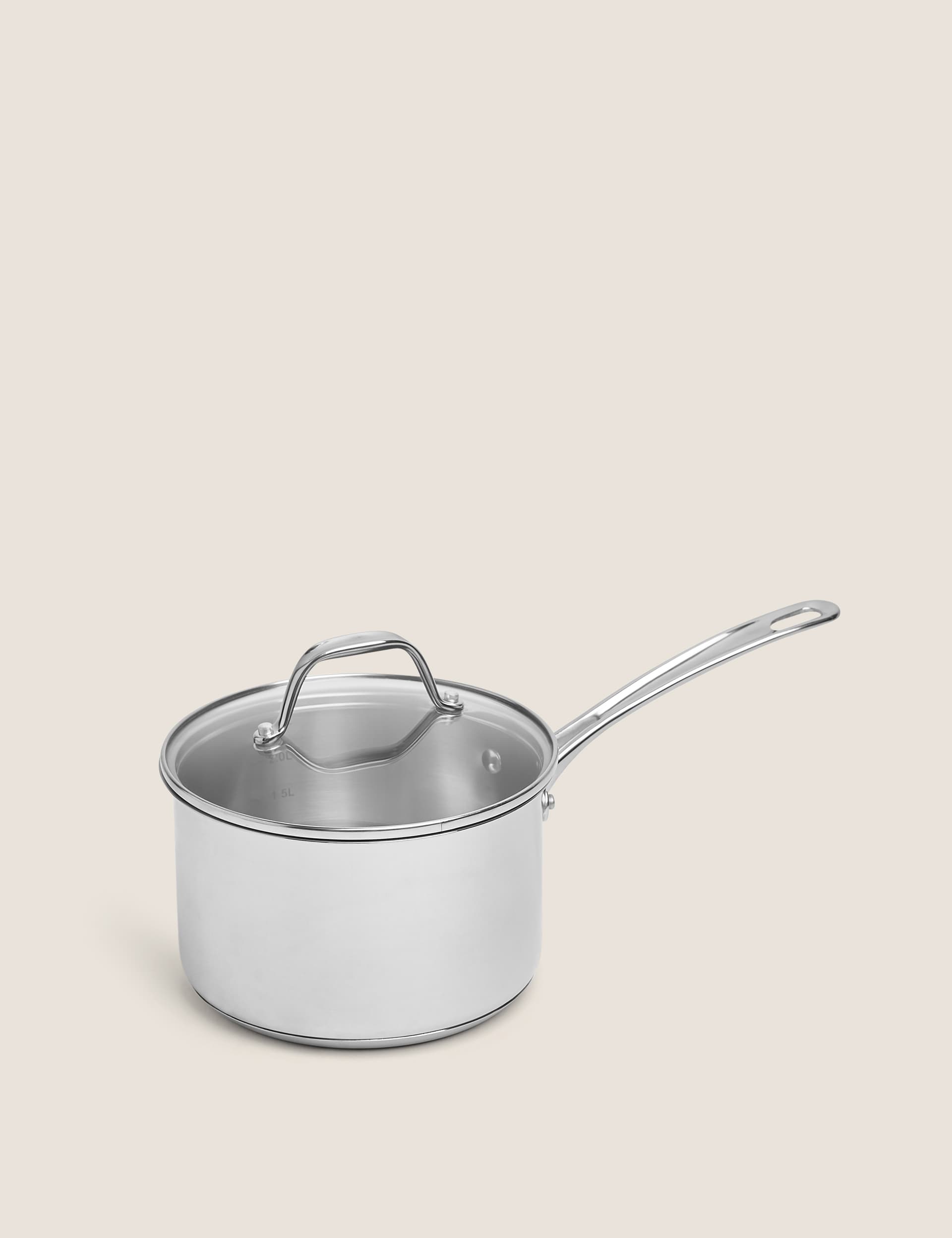 M&S Stainless Steel 18cm Medium Saucepan - Silver, Silver