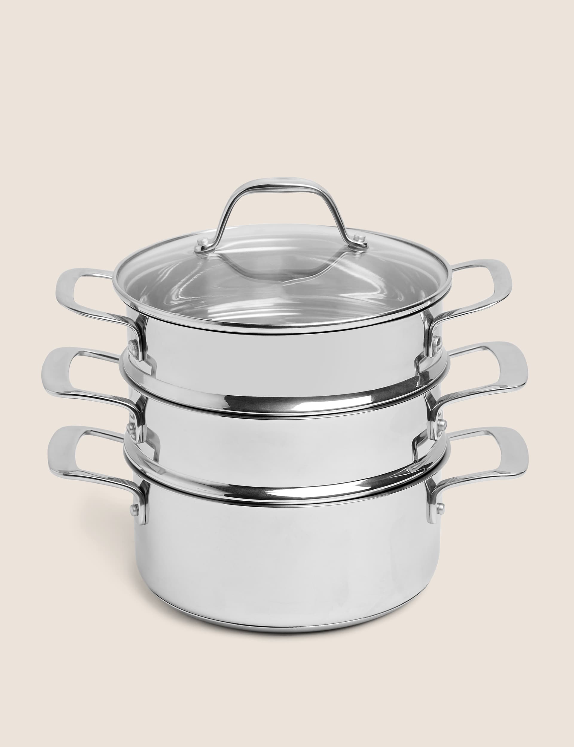 M&S Stainless Steel 3 Tier Steamer - Silver, Silver