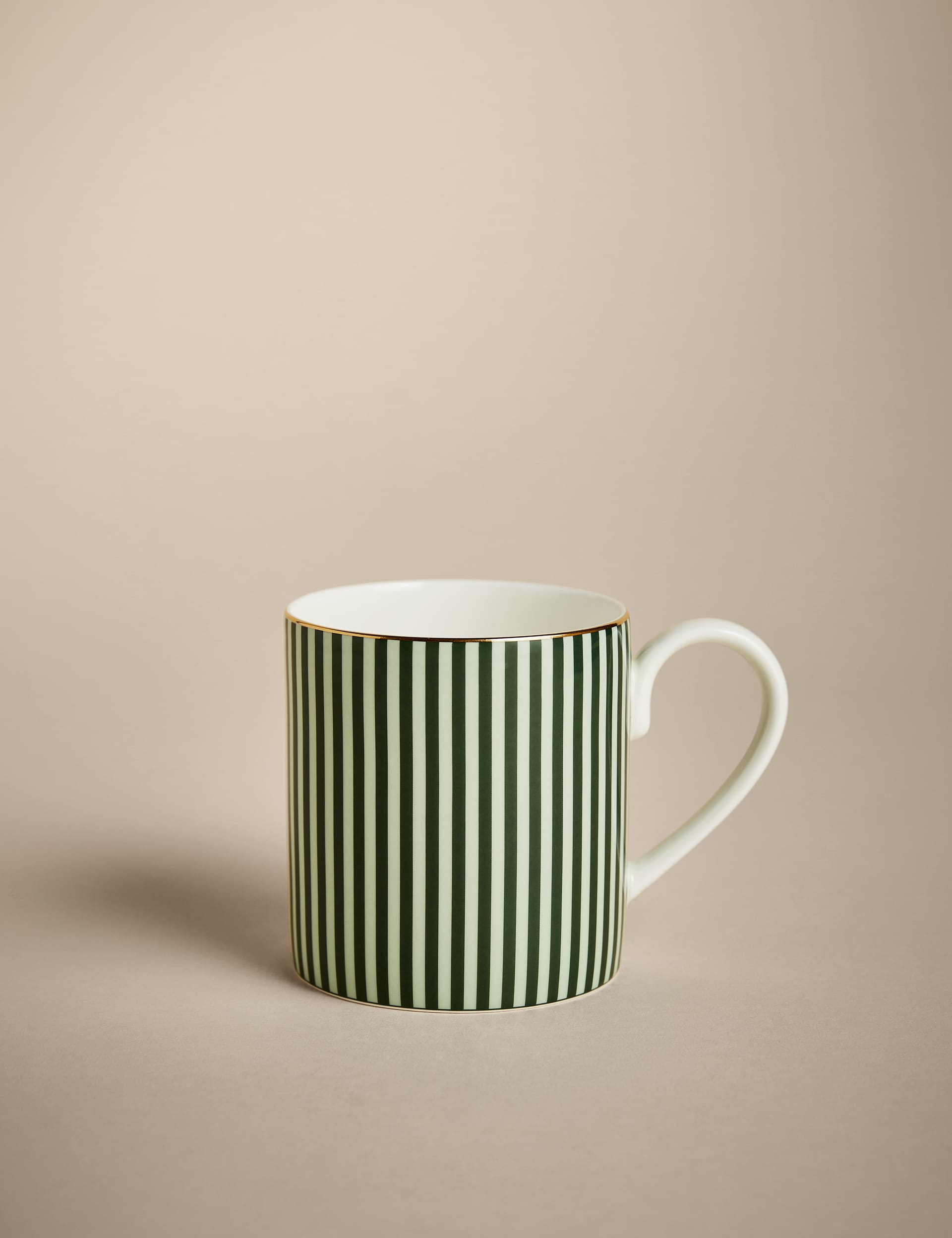 M&S Collection Set of 4 Hampton Stripe Mugs - Green, Grey Mix,Green