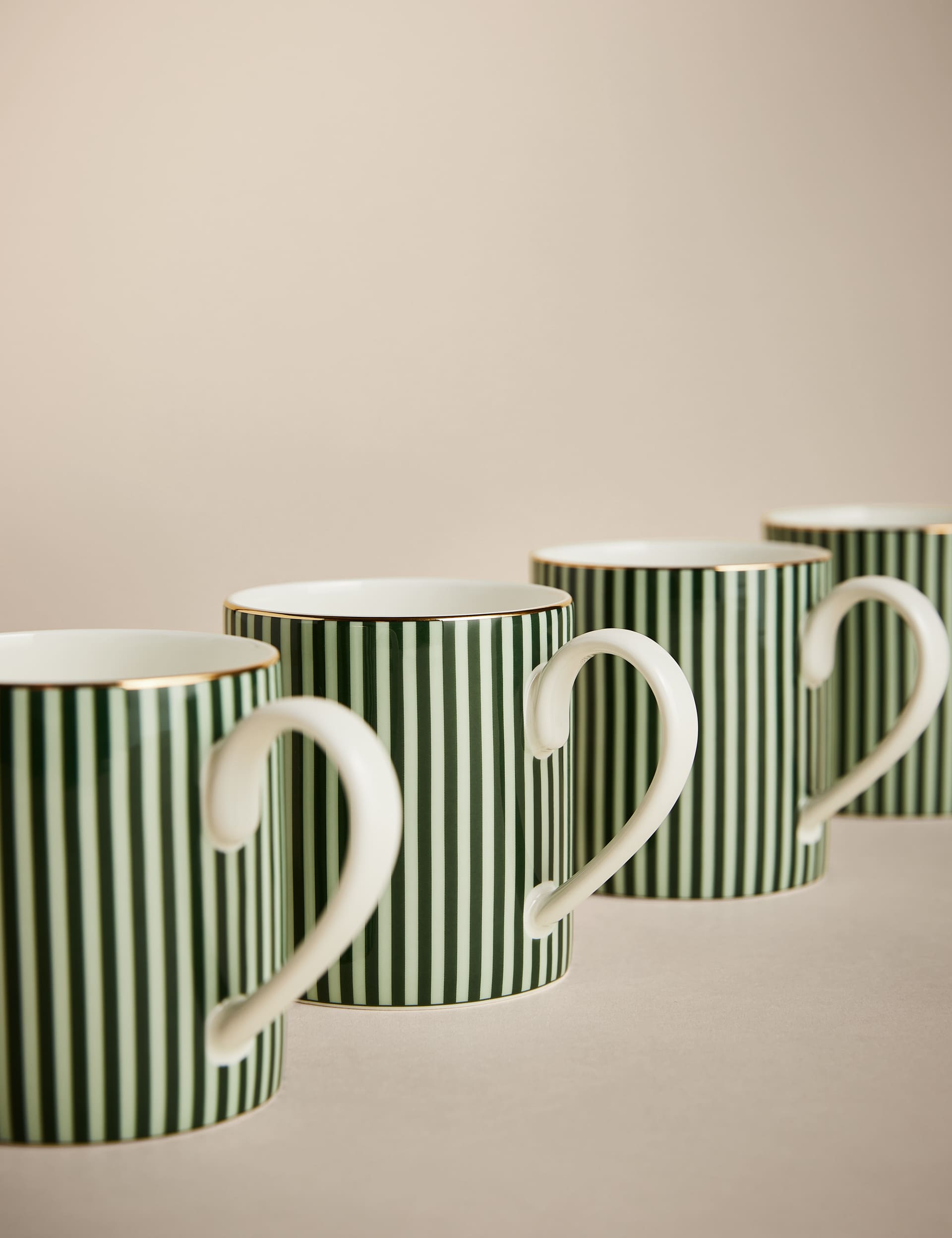 M&S Collection Set of 4 Hampton Stripe Mugs - Green, Green,Grey Mix