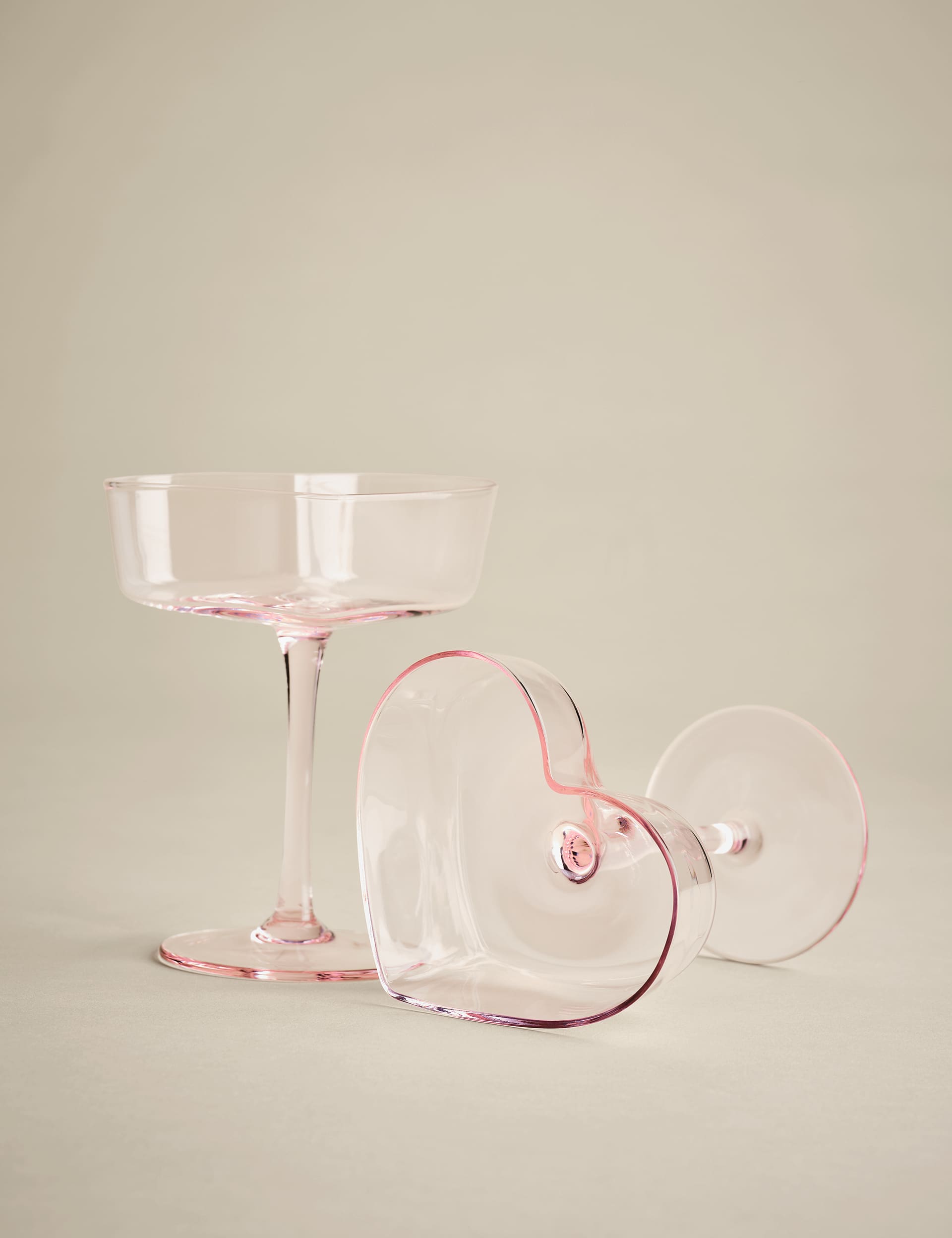 M&S Collection 2 Pack Love Heart Coupe Glasses - Pink, Pink