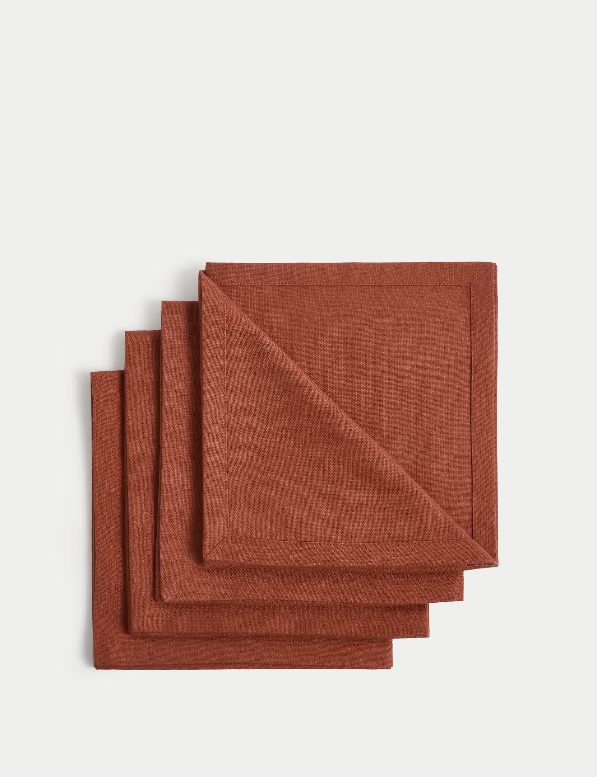 M&S Set of 4 Cotton Rich Napkins with Linen - Burnt Orange, Burnt Orange,Grey