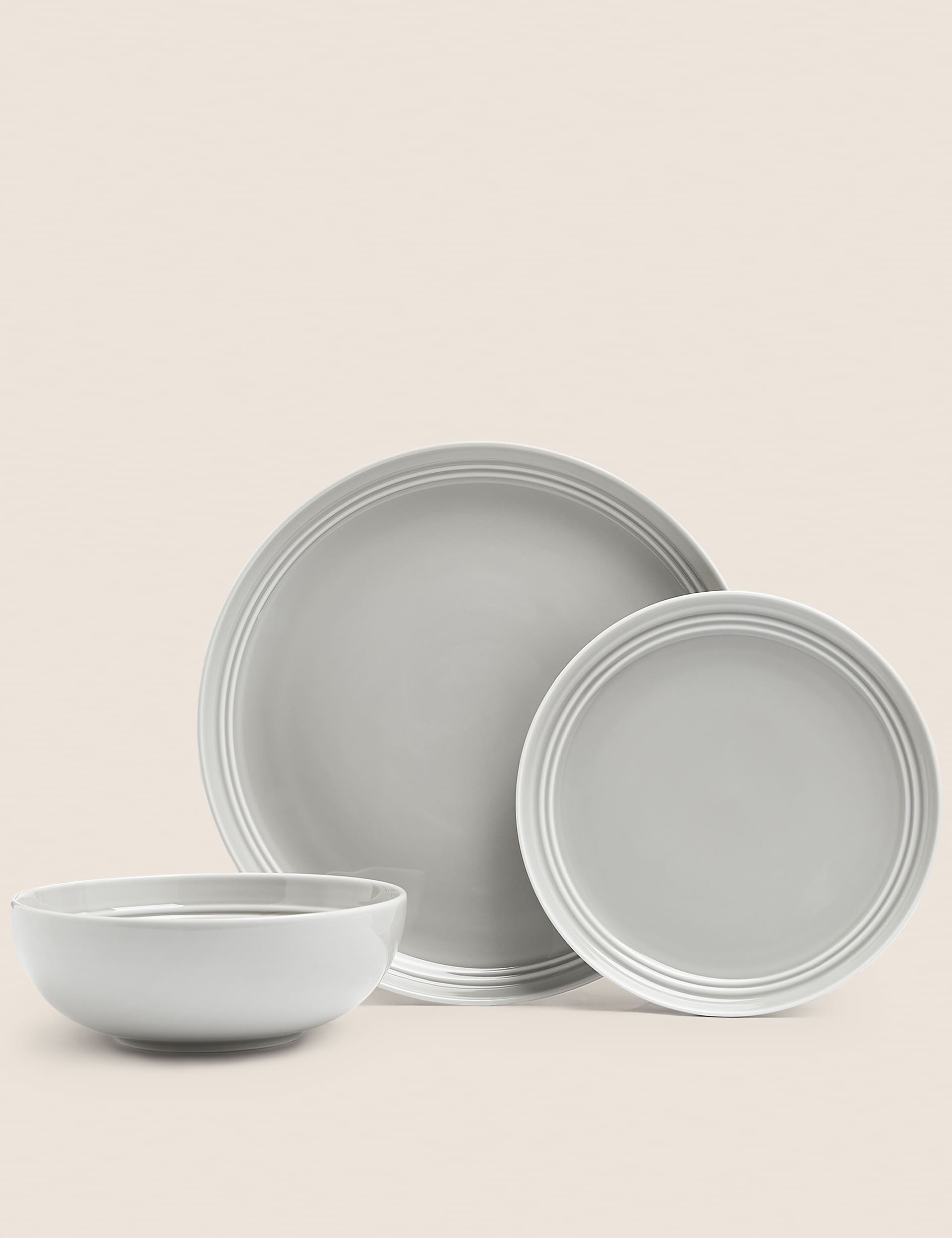 M&S 12 Piece Marlowe Dinner Set - Light Grey, Light Grey