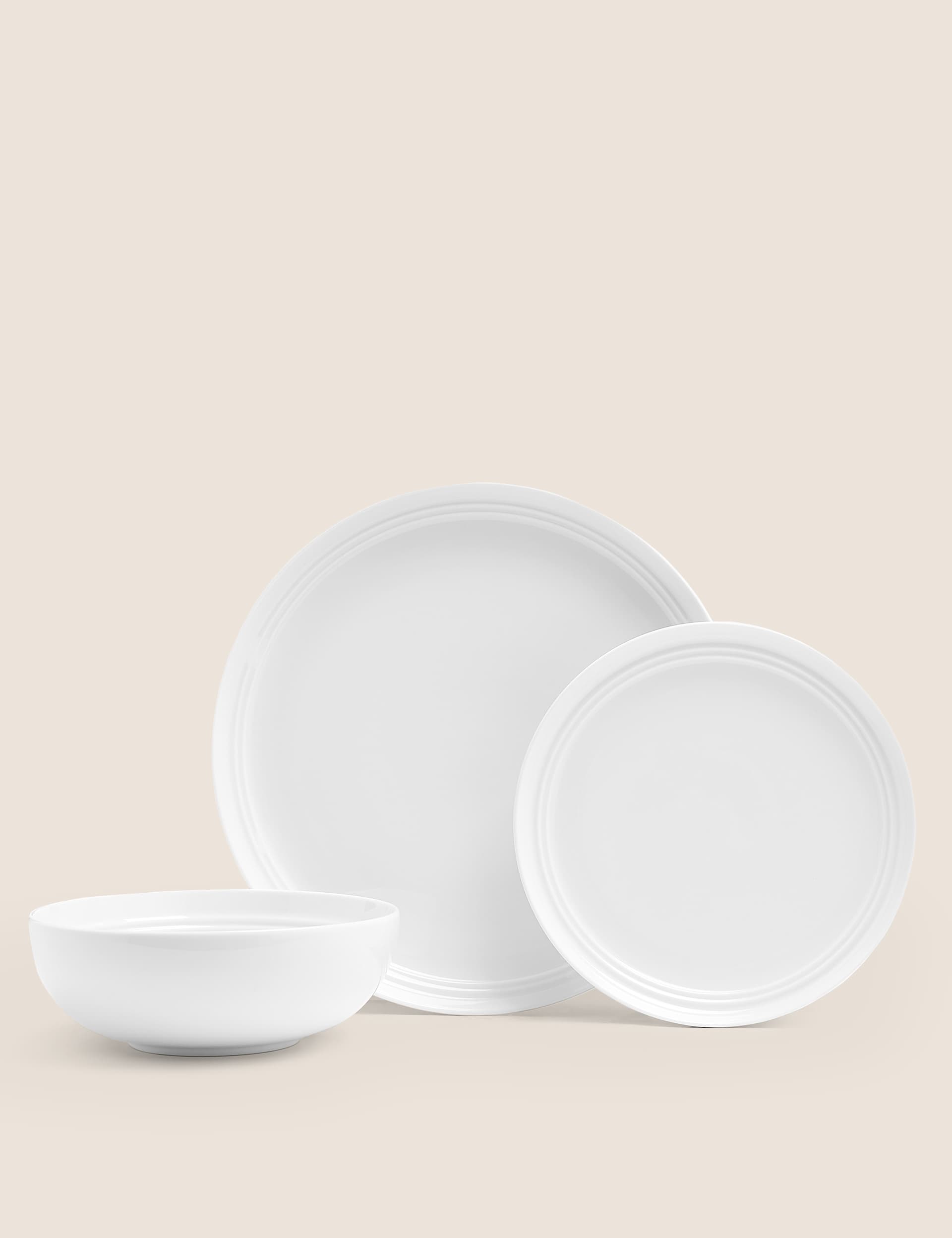 M&S 12 Piece Marlowe Dinner Set - White, Light Grey,White