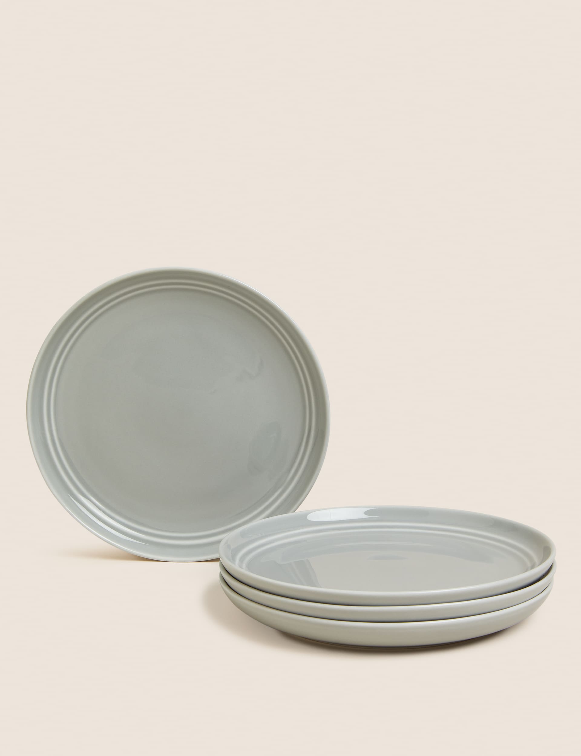 M&S Collection Set Of 4 Marlowe Side Plates - Light Grey, Light Grey,White