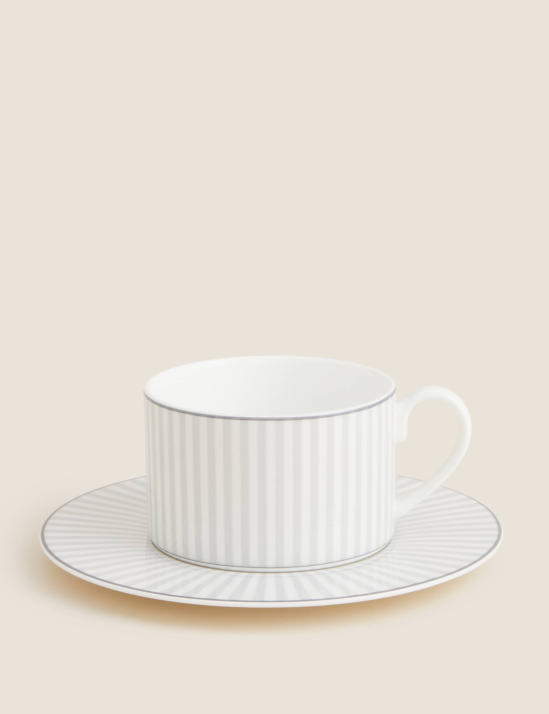 M&S Hampton Stripe Cup & Saucer - Grey Mix, Grey Mix