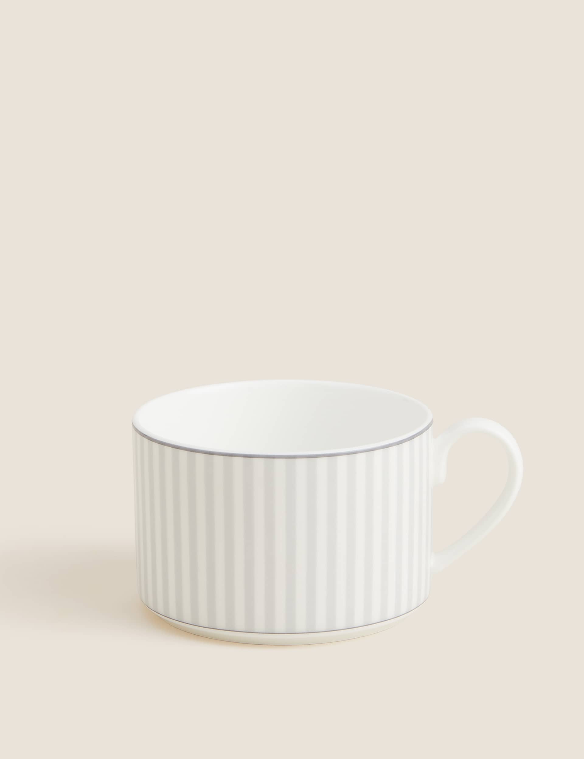 M&S Collection Hampton Stripe Cup & Saucer - Grey Mix, Grey Mix