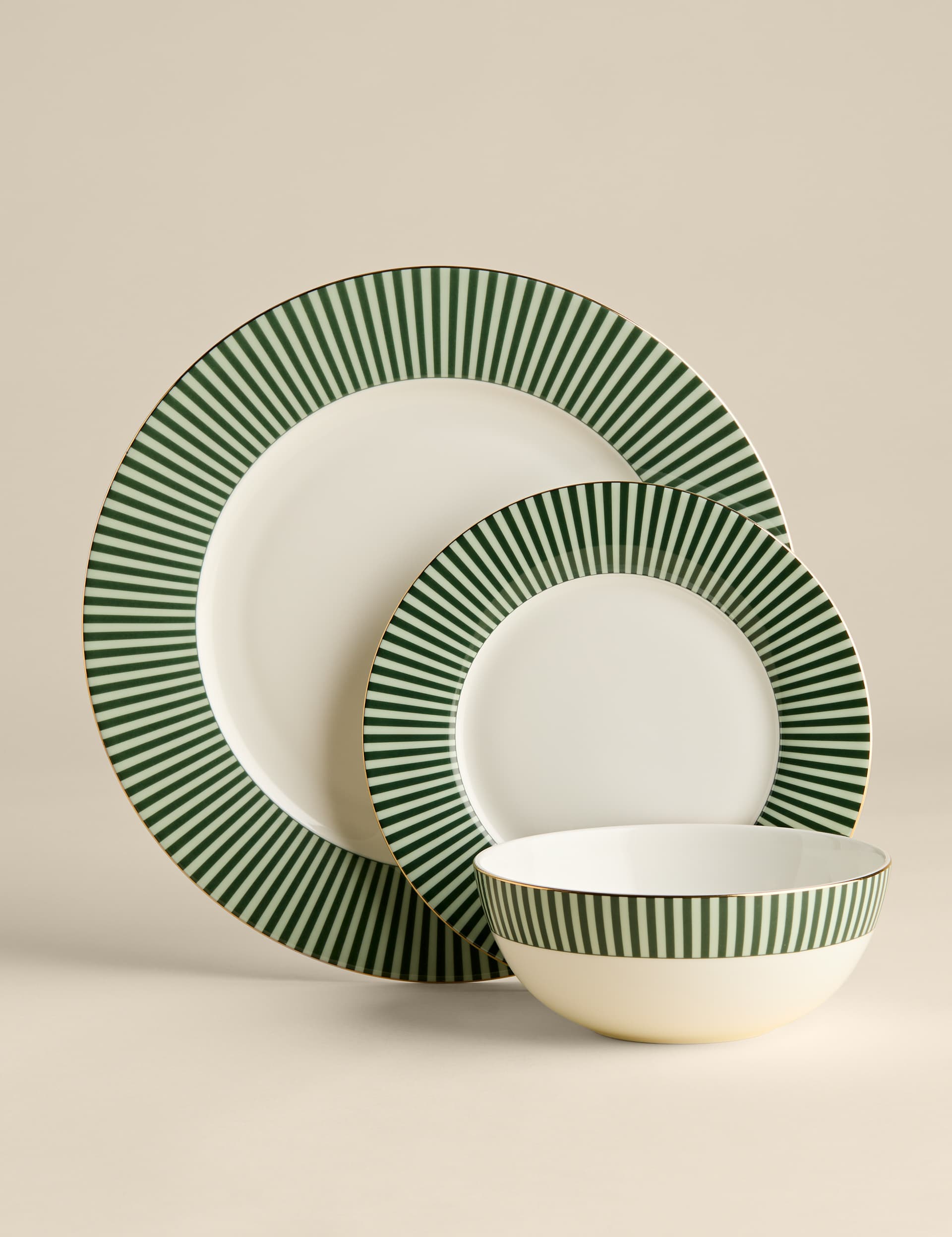 M&S Collection 12 Piece Hampton Dinner Set - Green, Green