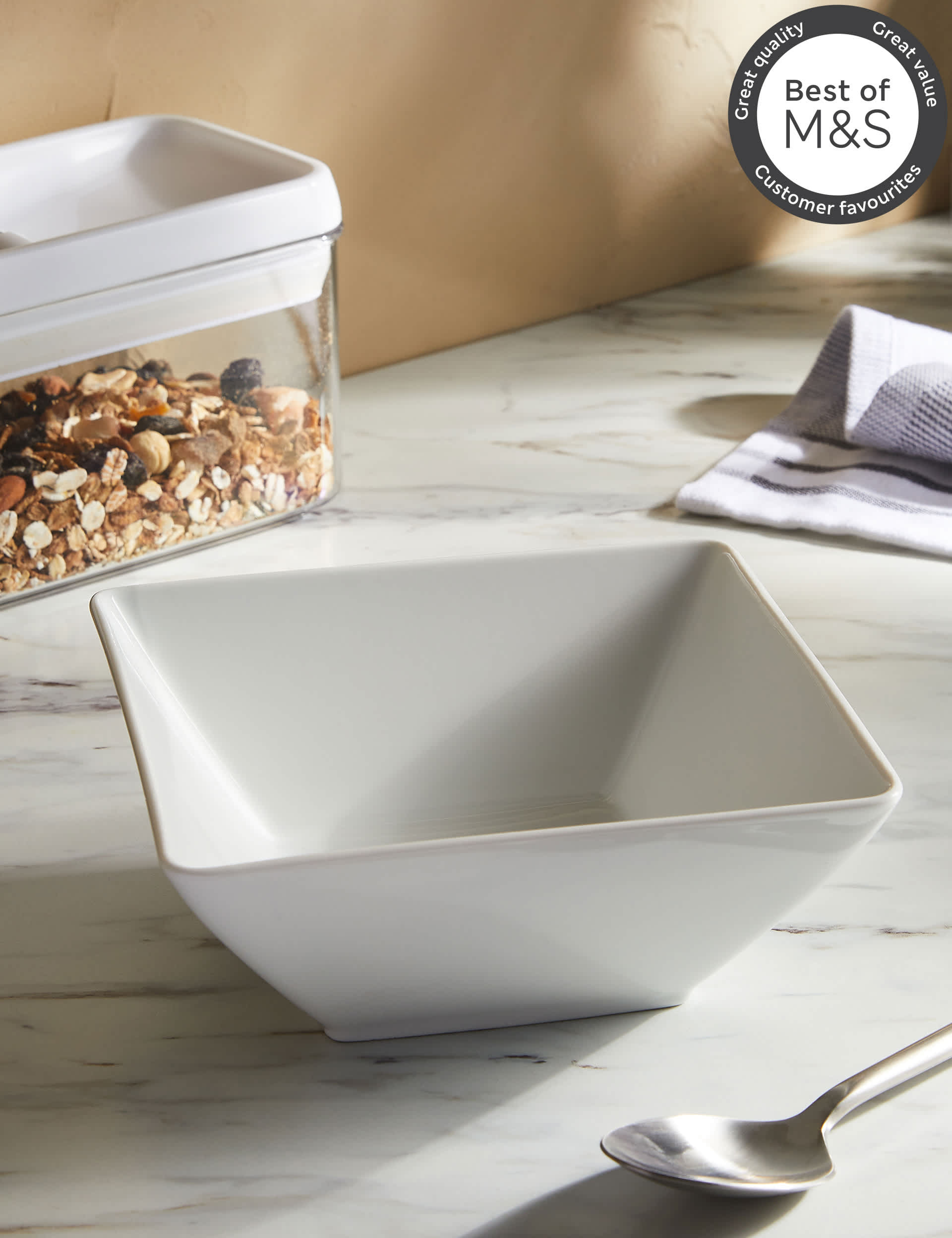 M&S Collection Maxim Square Cereal Bowl - White, White