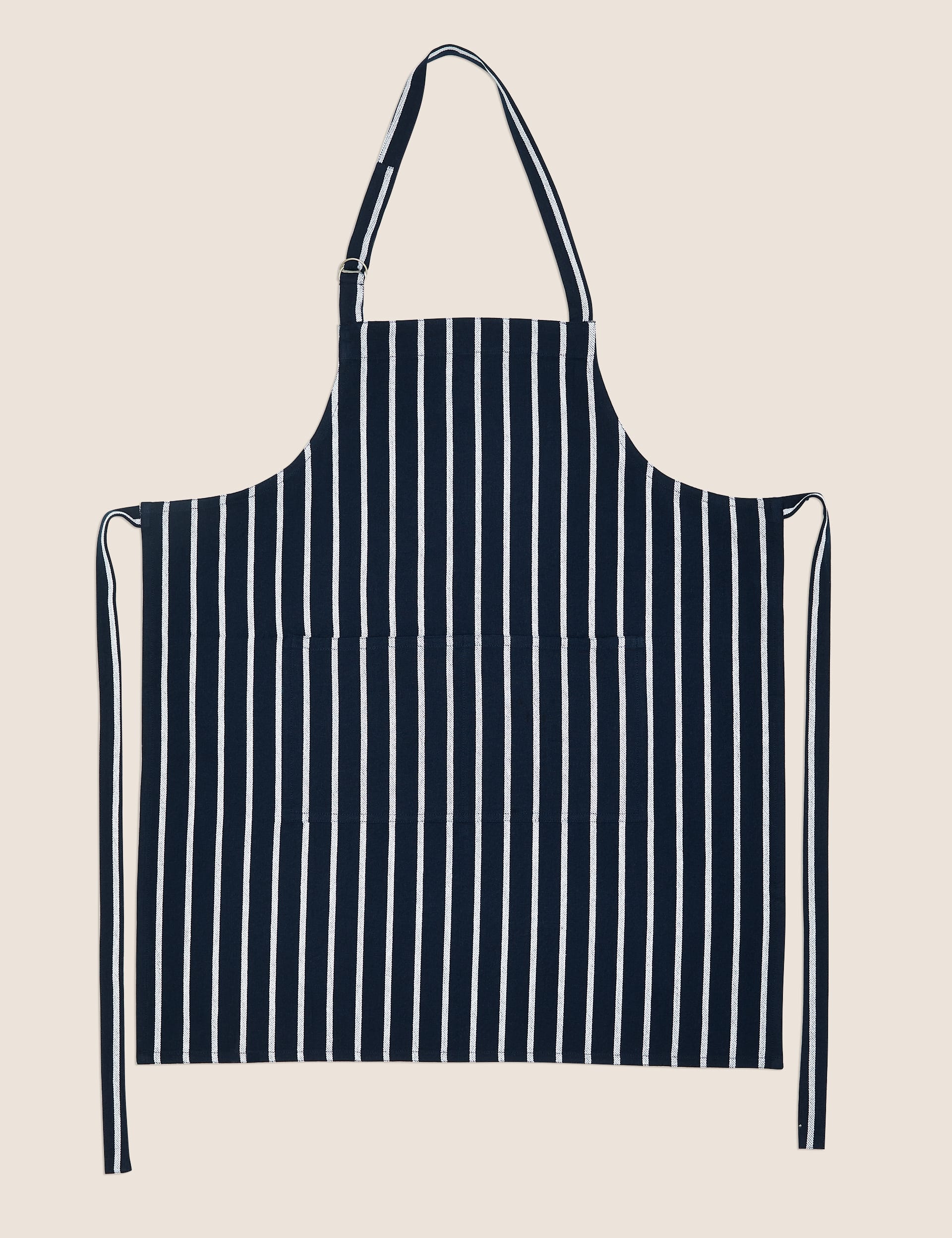 M&S Pure Cotton Striped Apron - Navy, Navy,Grey