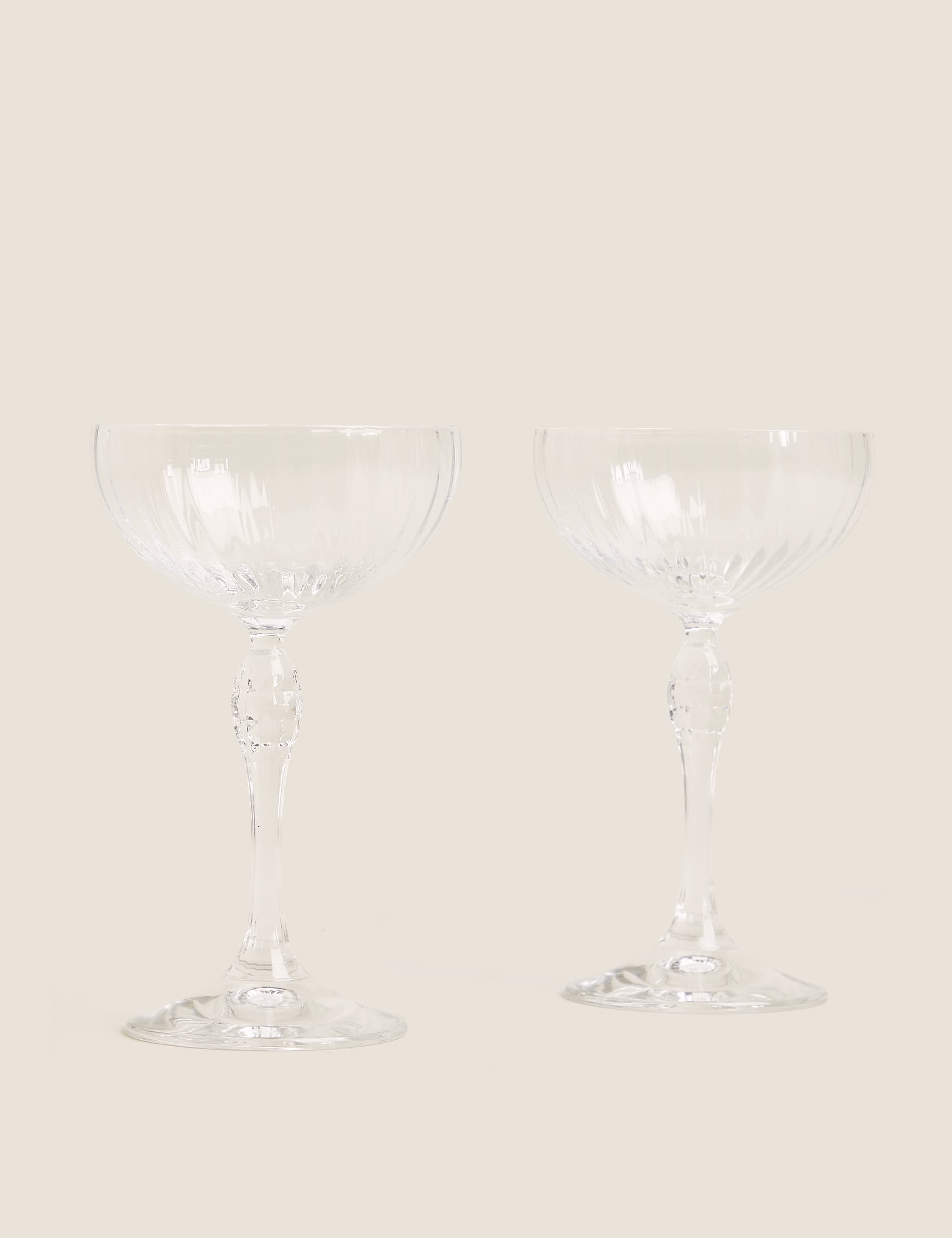 M&S Set of 2 Decorative Champagne Saucers - Clear, Clear