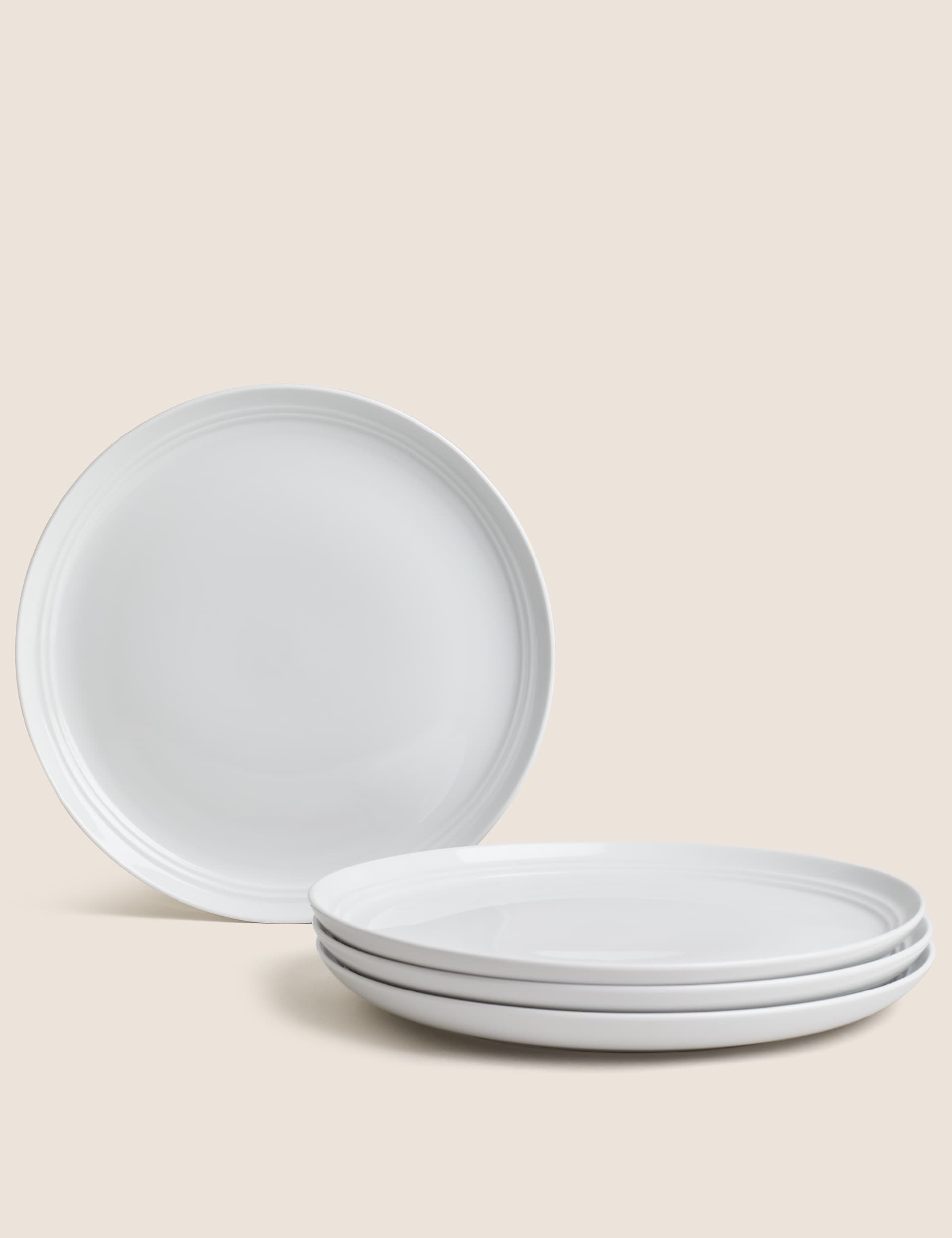 M&S Set of 4 Marlowe Dinner Plates - White, Light Grey,White