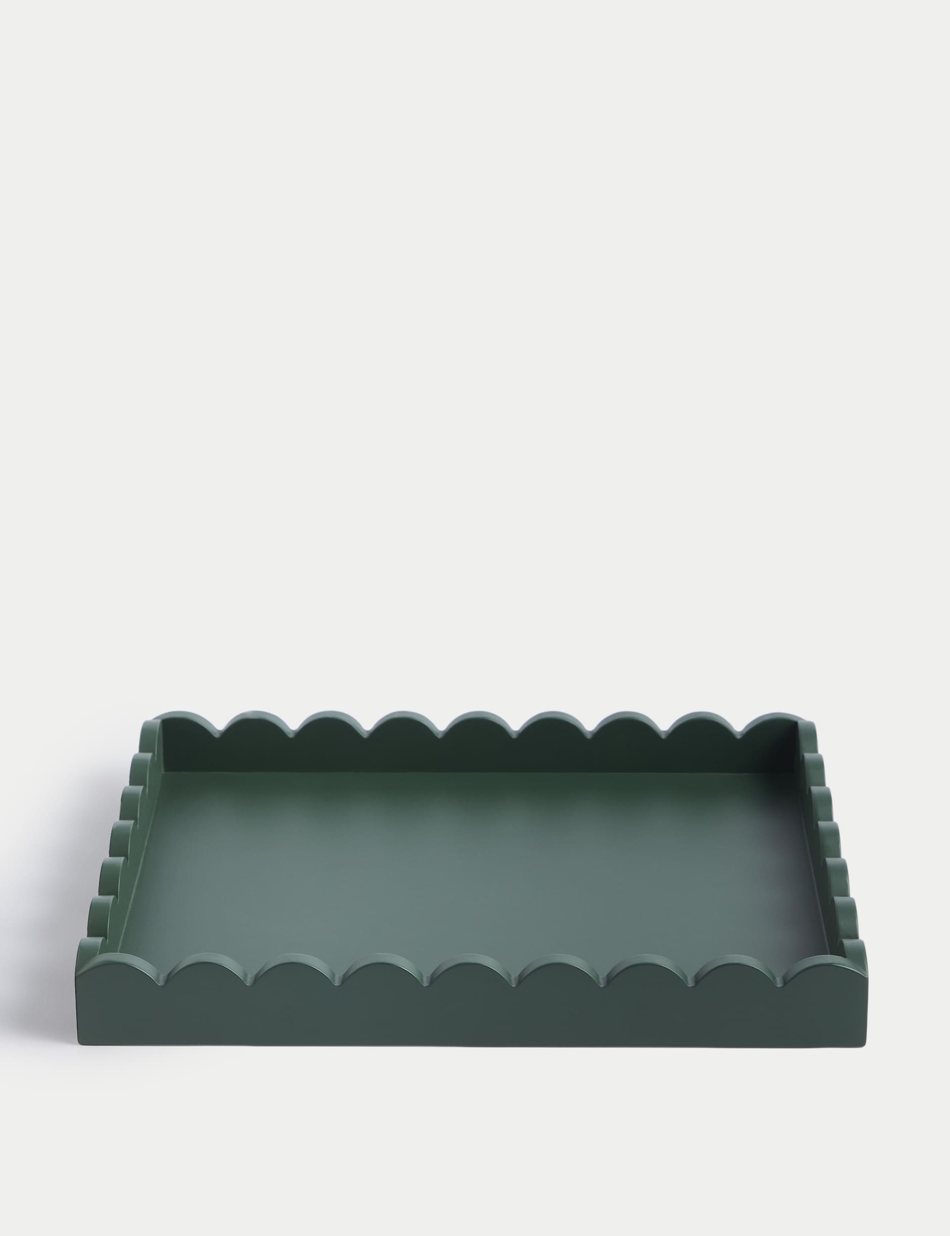 M&S Wooden Scallop Tray - Green, Green