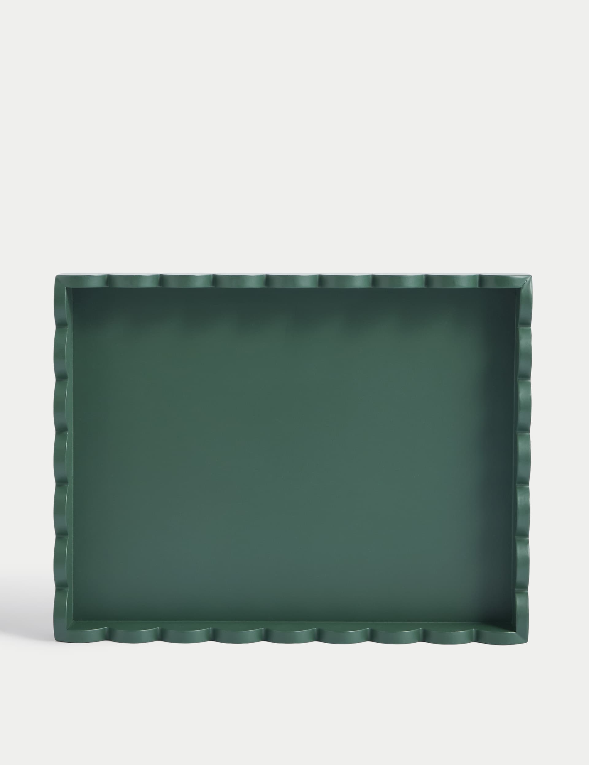 M&S Collection Wooden Scallop Tray - Green, Green