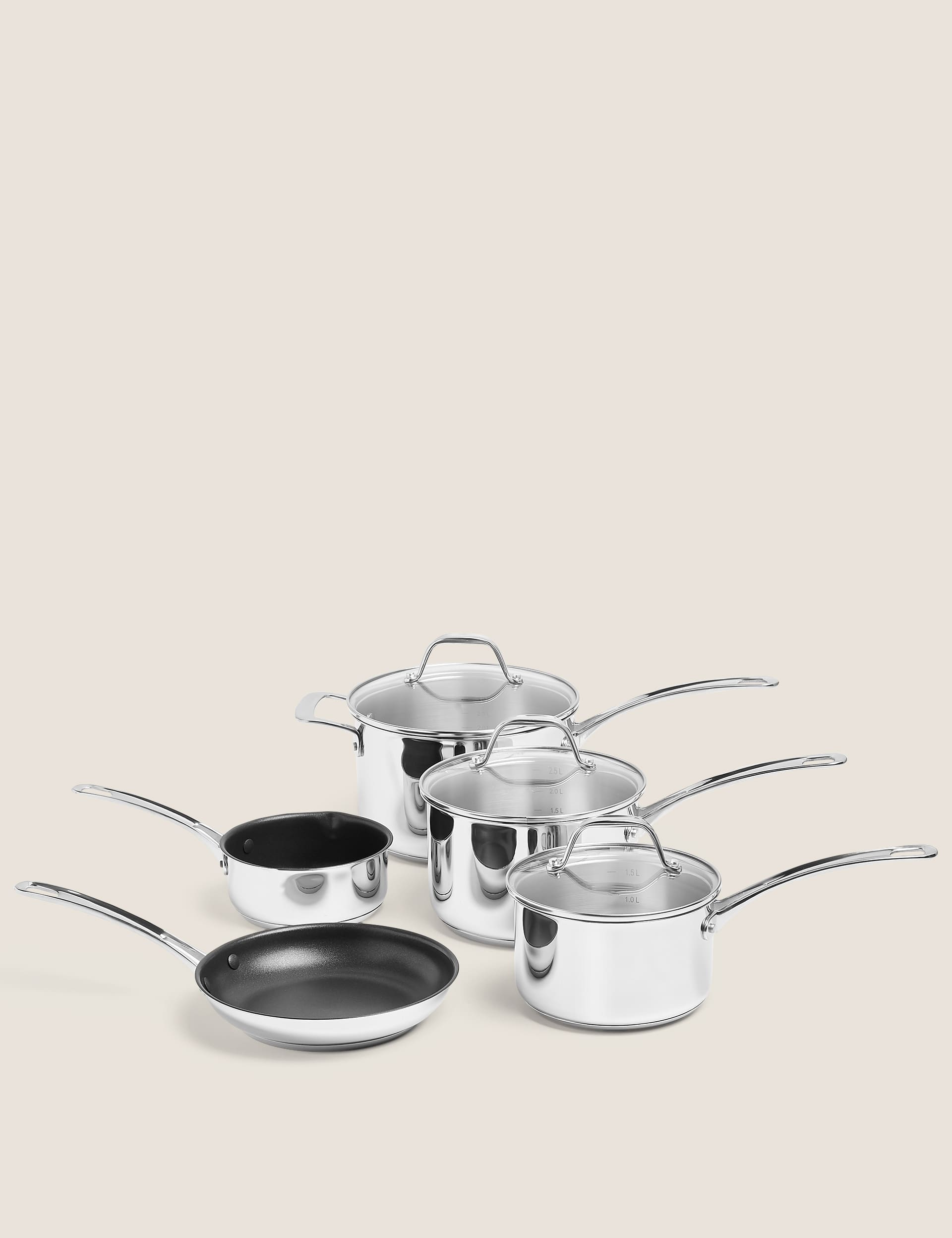 M&S 5 Piece Stainless Steel Pan Set