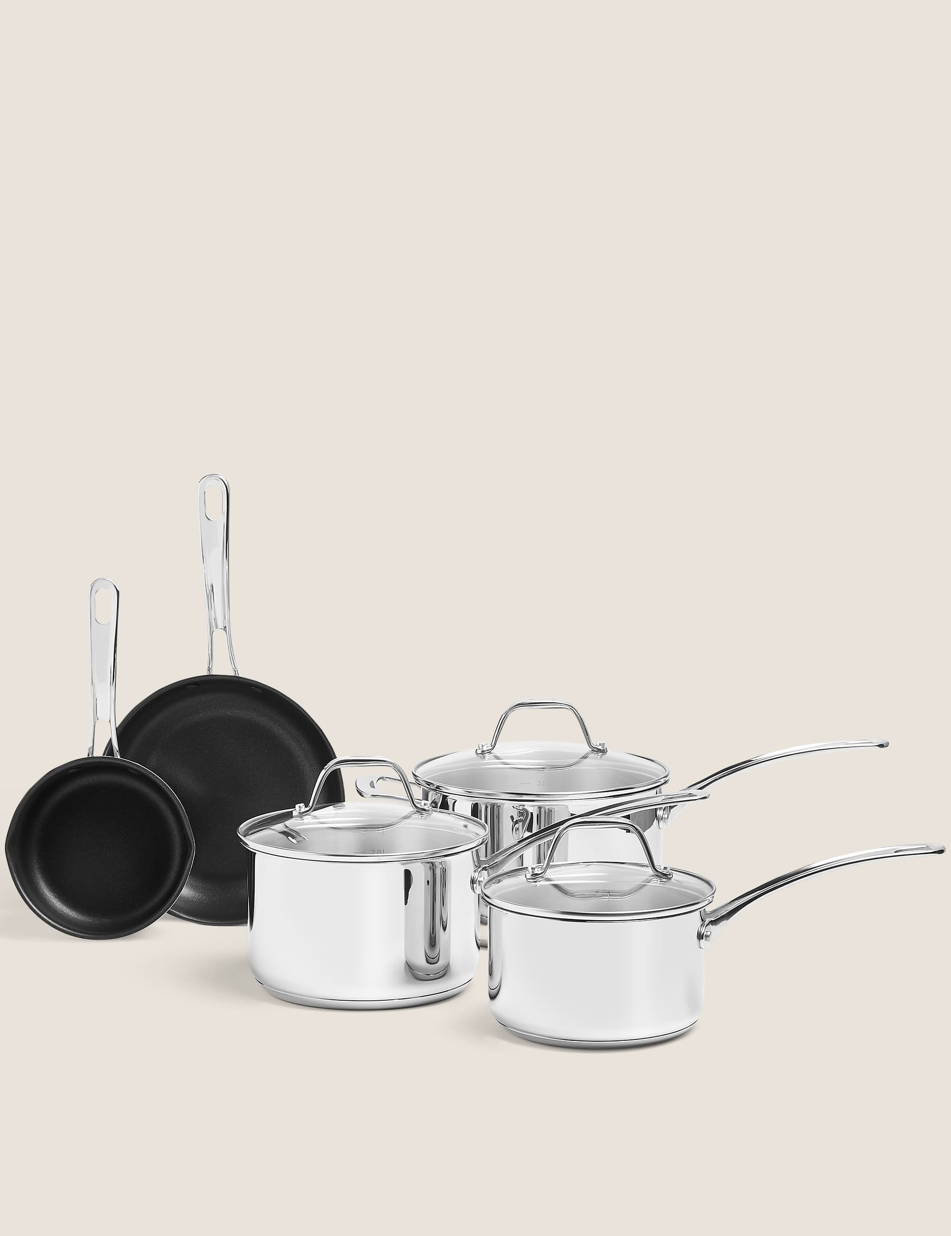 M&S Collection 5 Piece Stainless Steel Pan Set - Silver, Silver