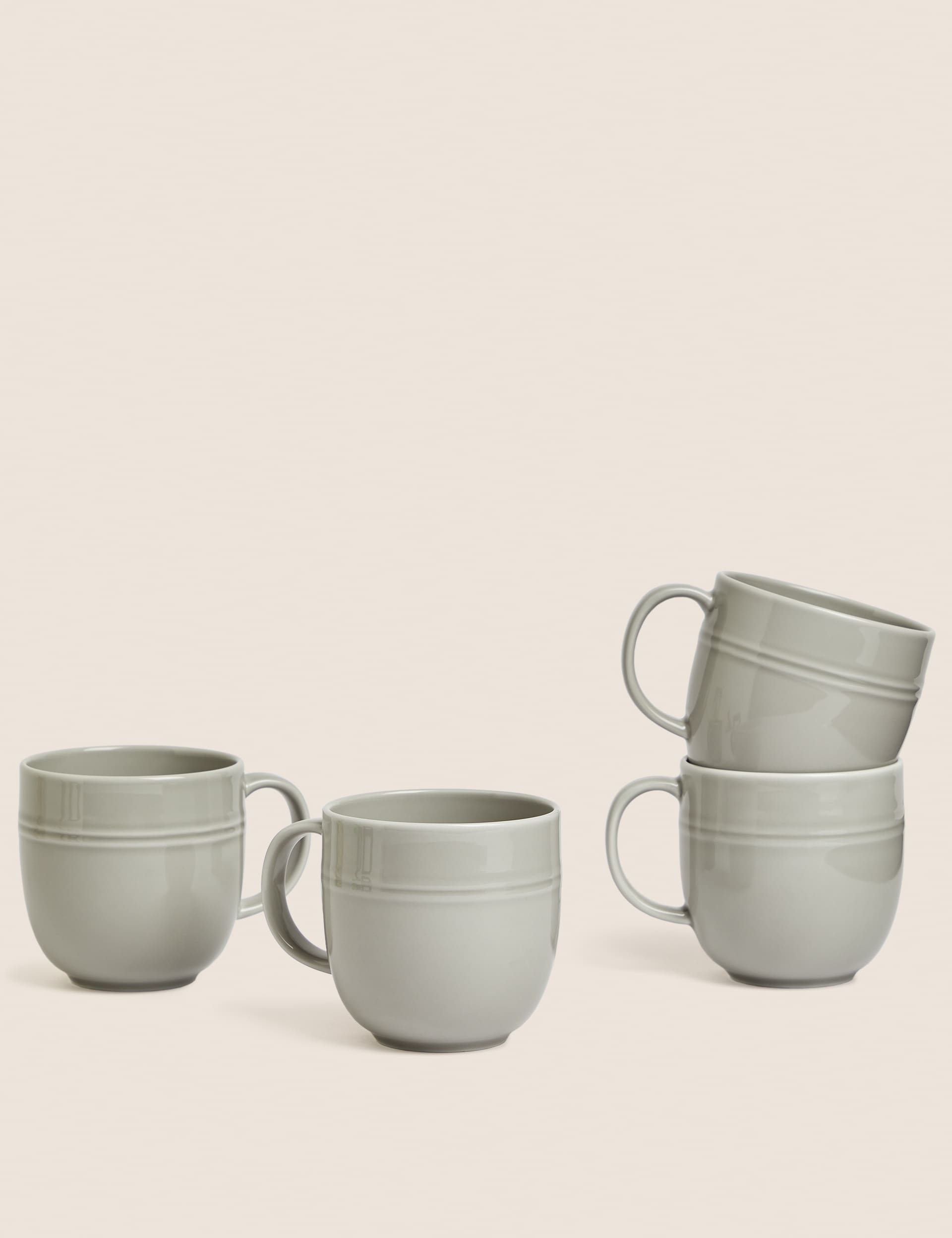 M&S Set of 4 Marlowe Mugs - Light Grey, White,Light Grey