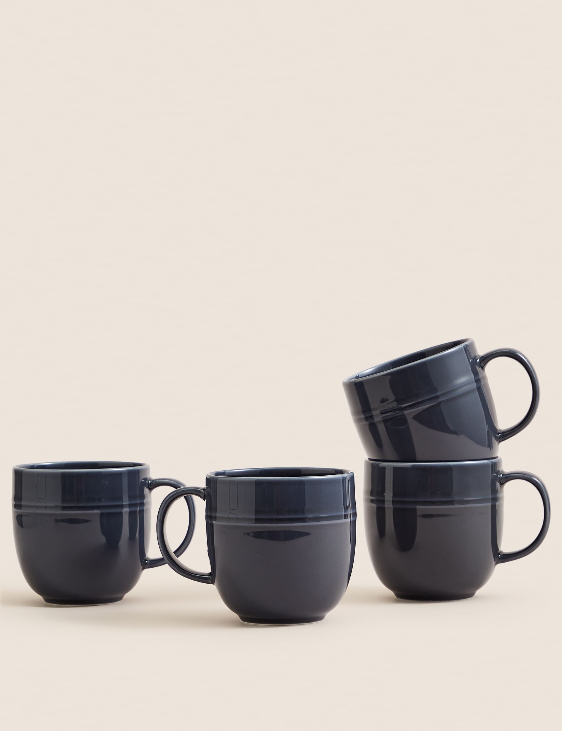 M&S Set of 4 Marlowe Mugs - Dark Grey, Dark Grey