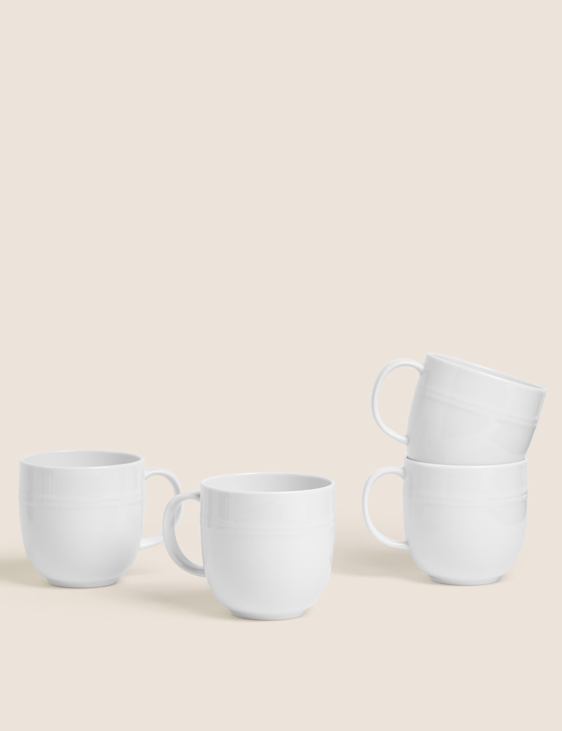 M&S Set of 4 Marlowe Mugs - White, Light Grey,White