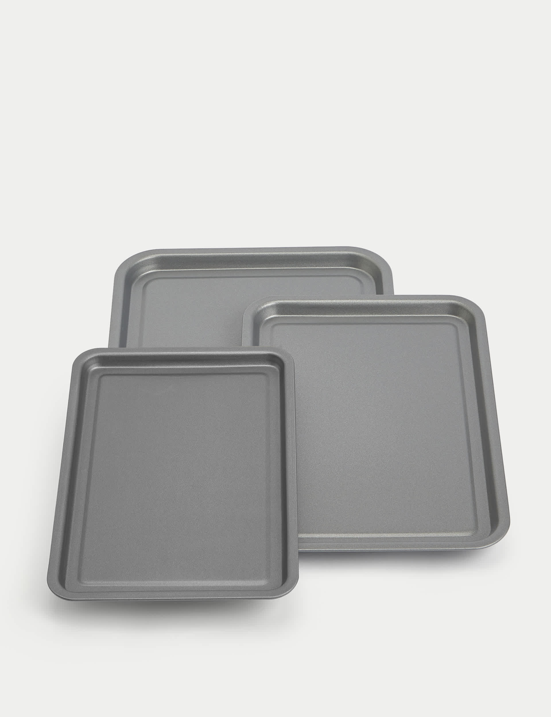 M&S Collection 3 Piece Carbon Steel Oven Trays - Silver, Silver