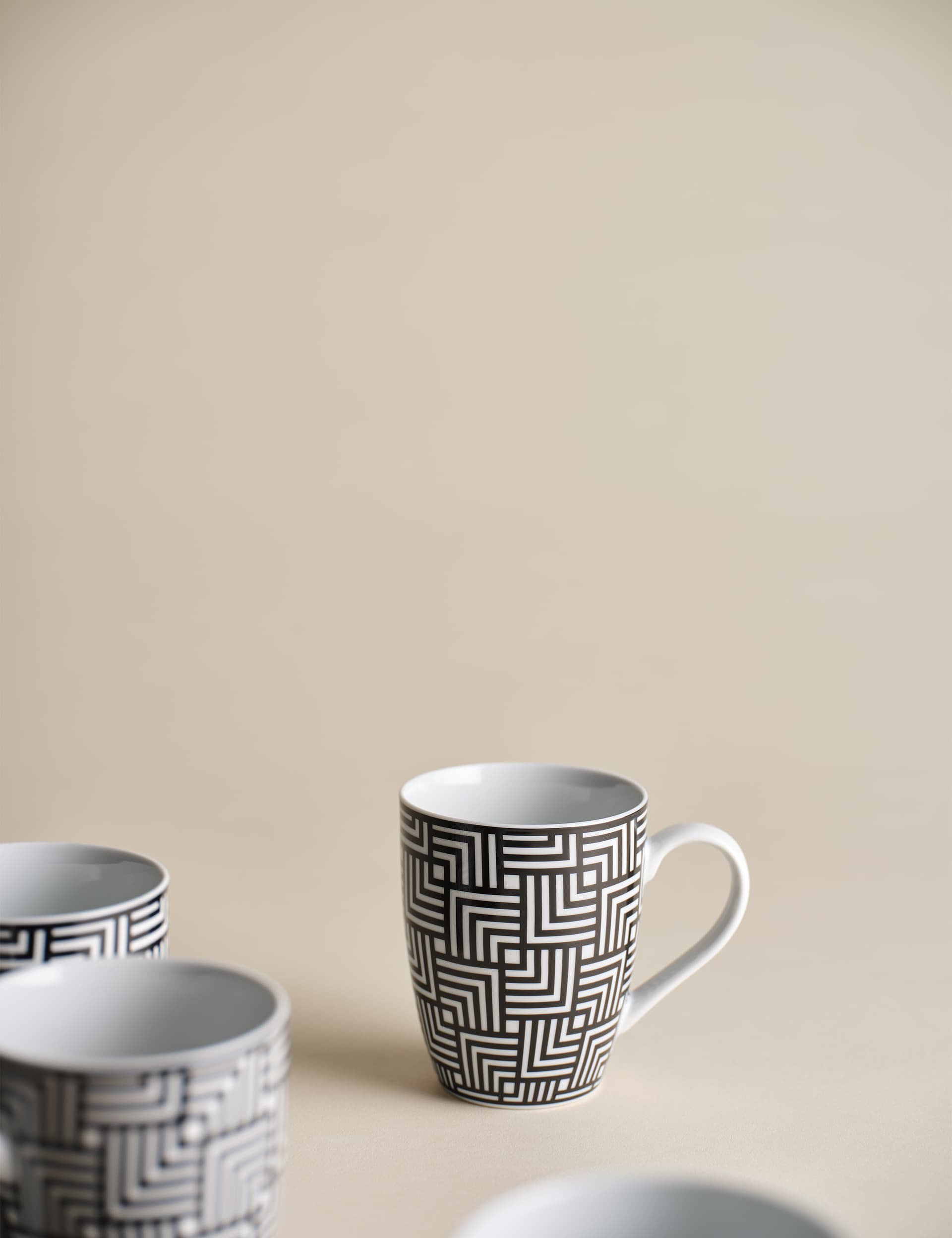 M&S Collection Set of 4 Geometric Mugs - Black Mix, Black Mix