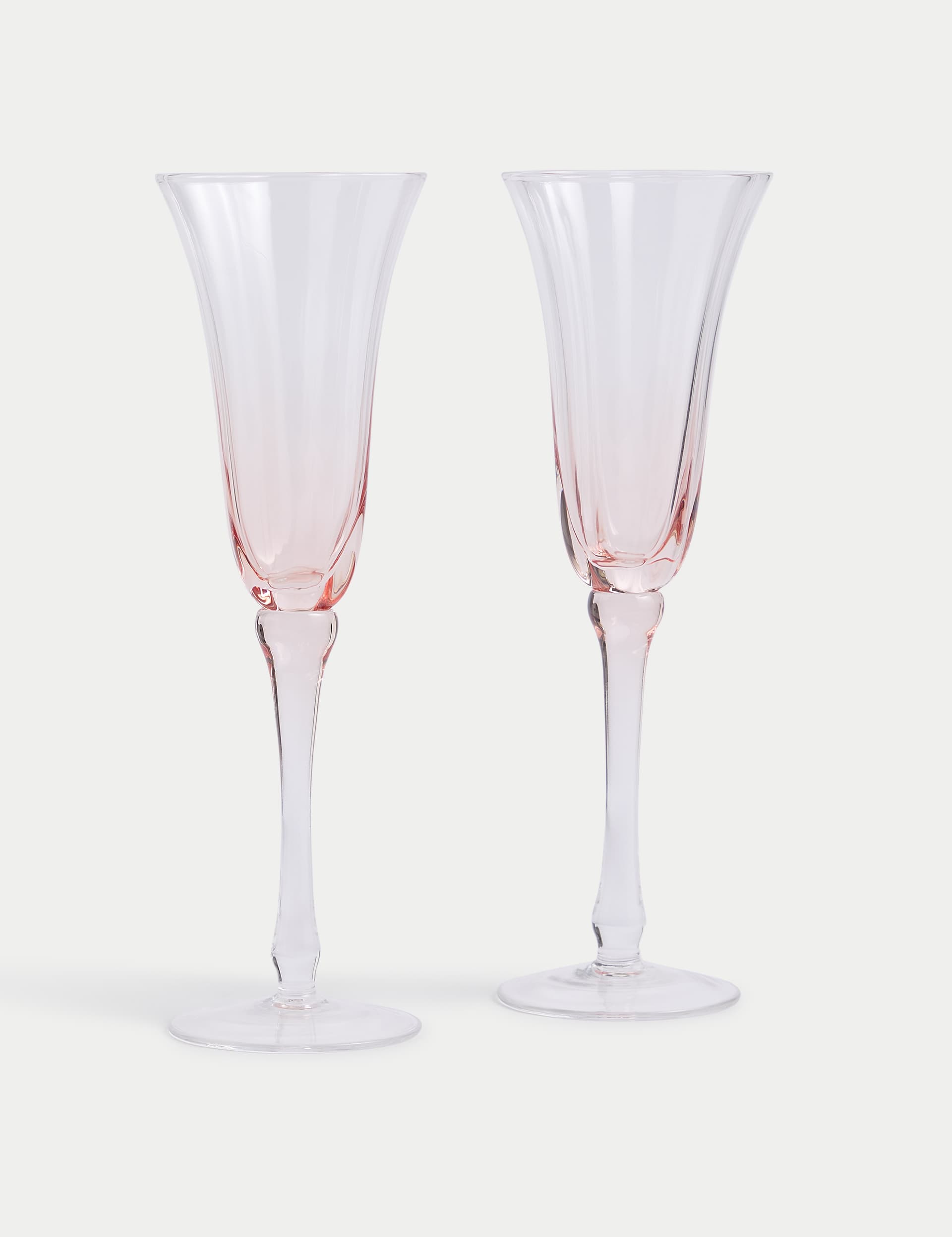 M&S Set of 2 Fleur Ombr Champagne Flutes - Peach, Peach