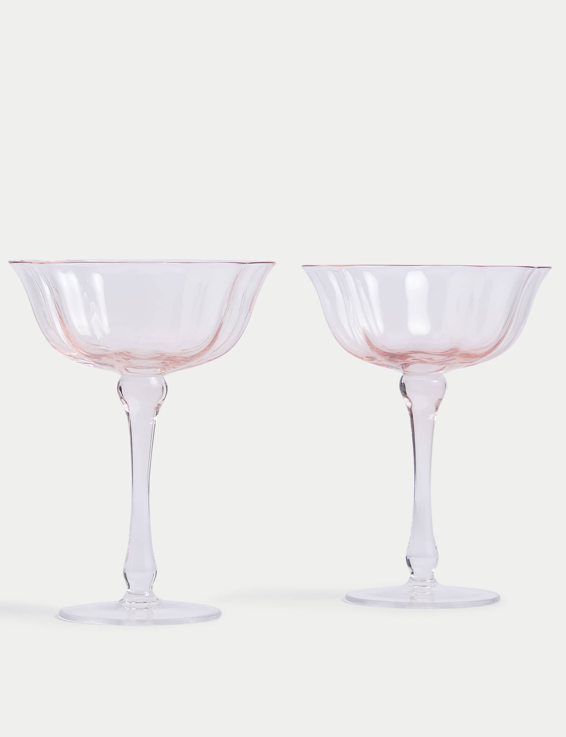 M&S Set of 2 Fleur Ombr Coupe Glasses - Peach, Peach