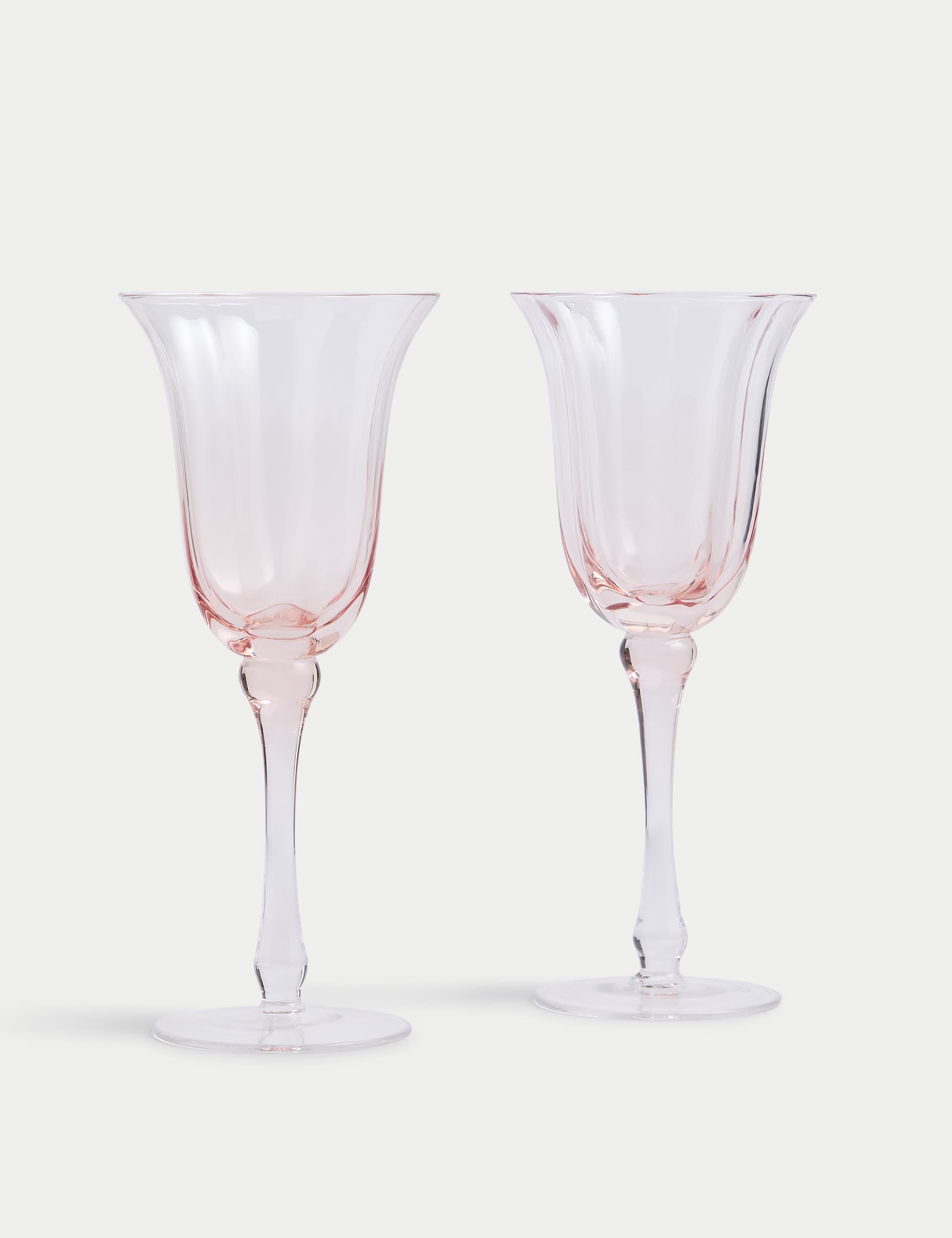 M&S Set of 2 Fleur Ombr Wine Glasses - Peach, Peach