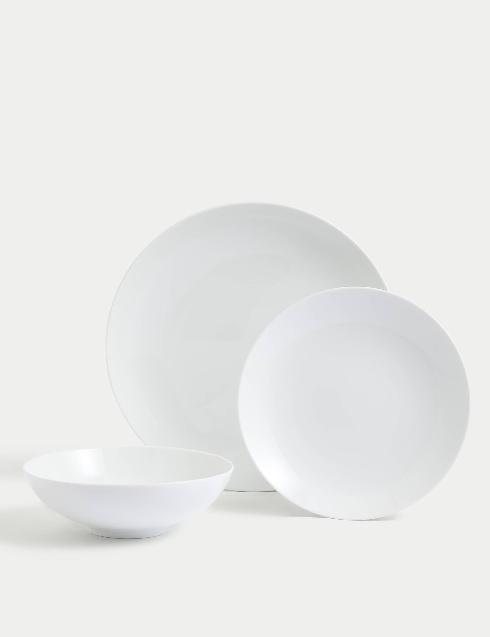 M&S 12 Piece Maxim Coupe Dinner Set - White, White