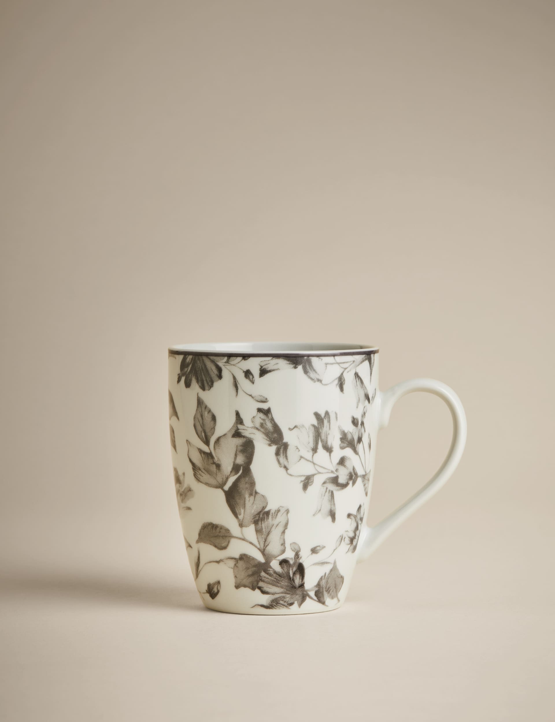 M&S Collection Set of 4 Floral Mugs - Grey, Grey