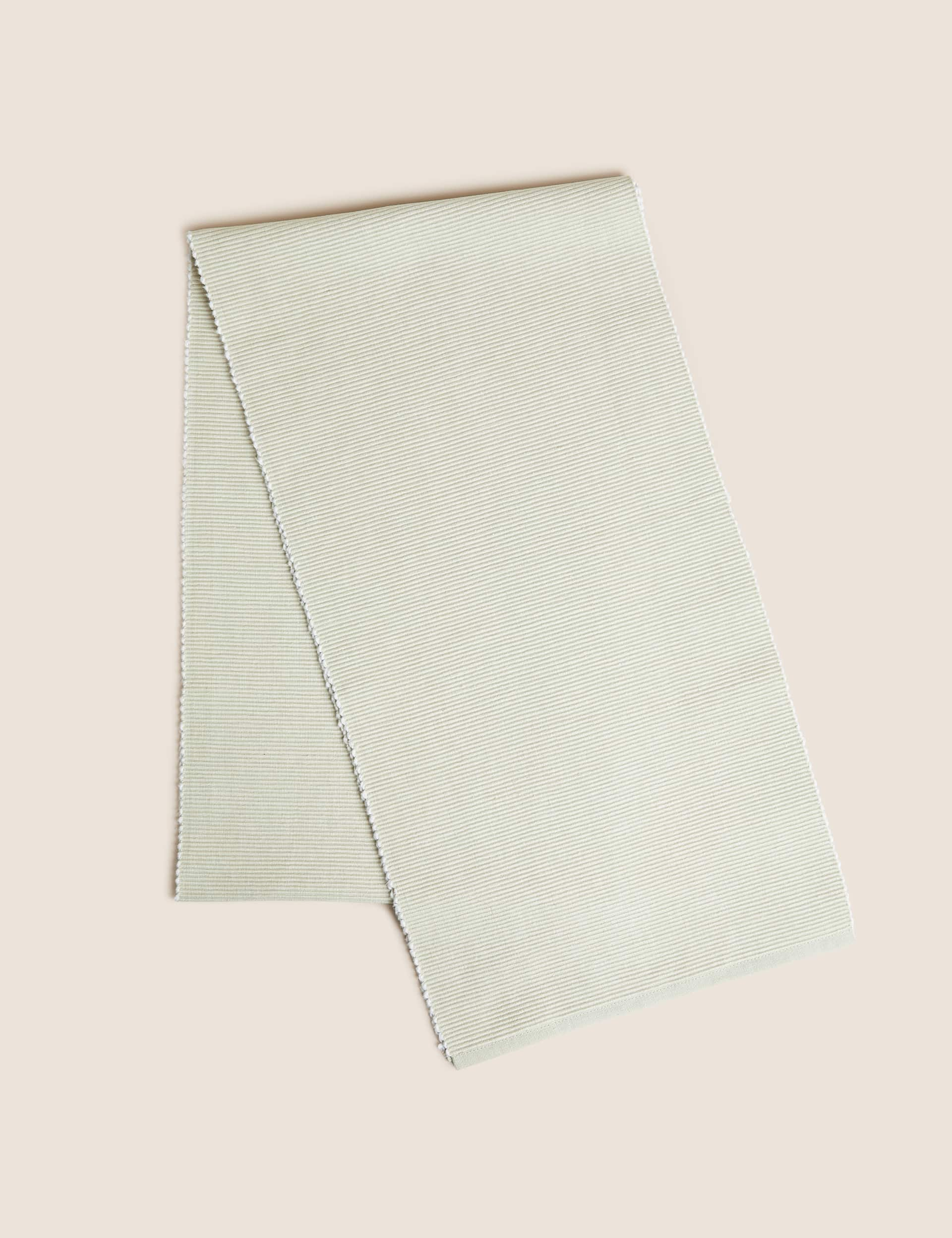 M&S Cotton Rich Ribbed Table Runner - Light Natural, Grey,Khaki,Light Natural